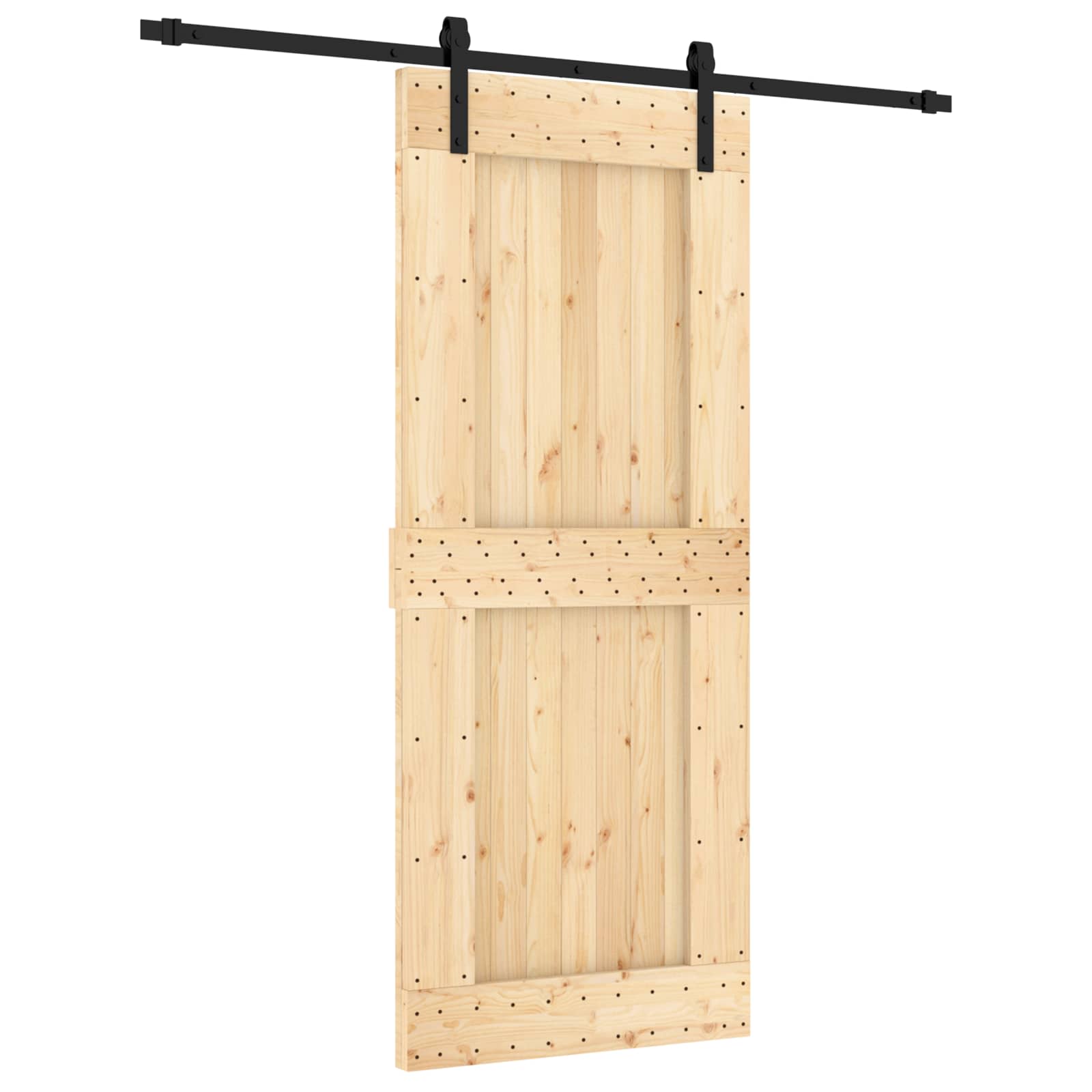 Klizna vrata Prirodna i crna 85 x 210 cm Čvrsta borovina