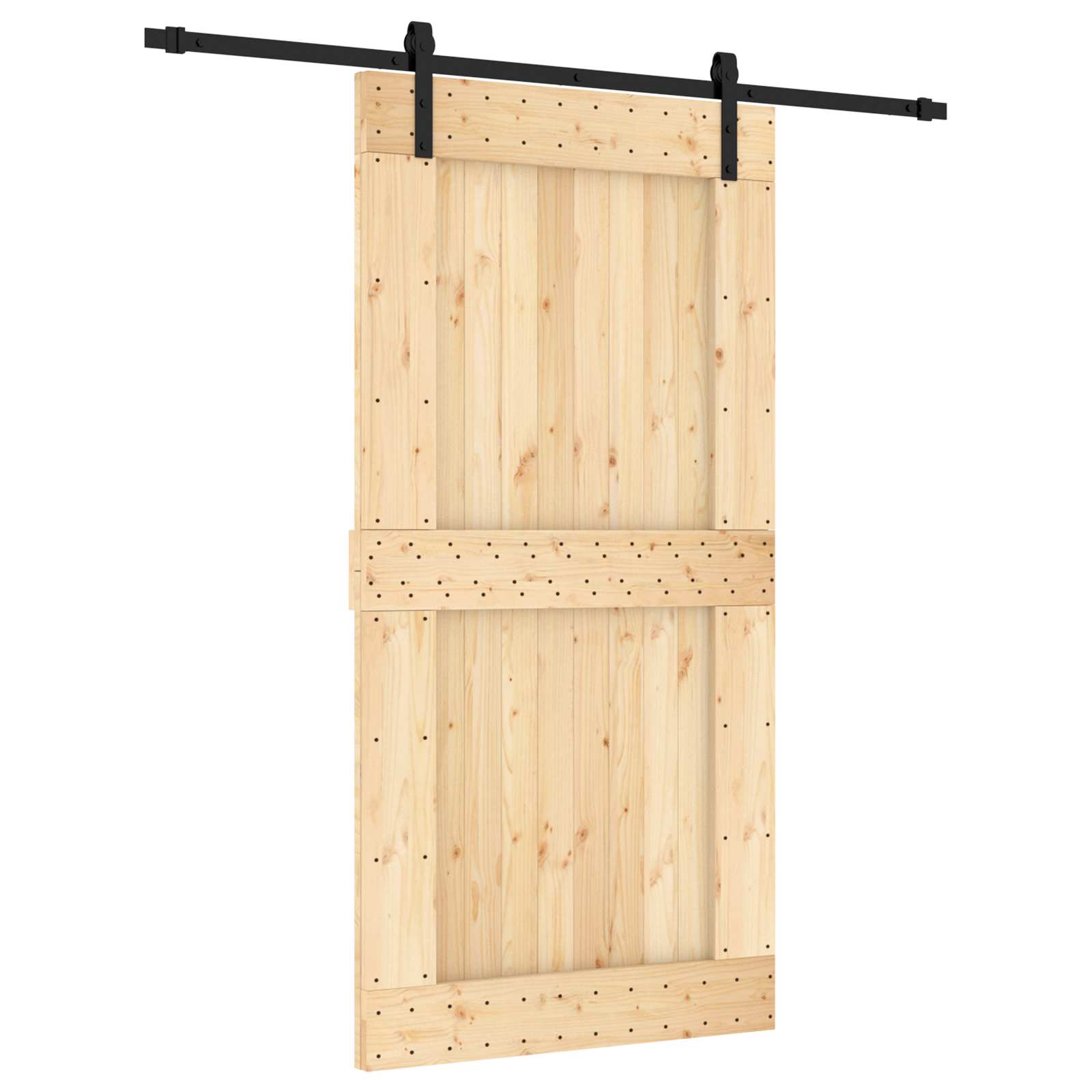 Klizna vrata Prirodna i crna 100 x 210 cm Čvrsta borovina