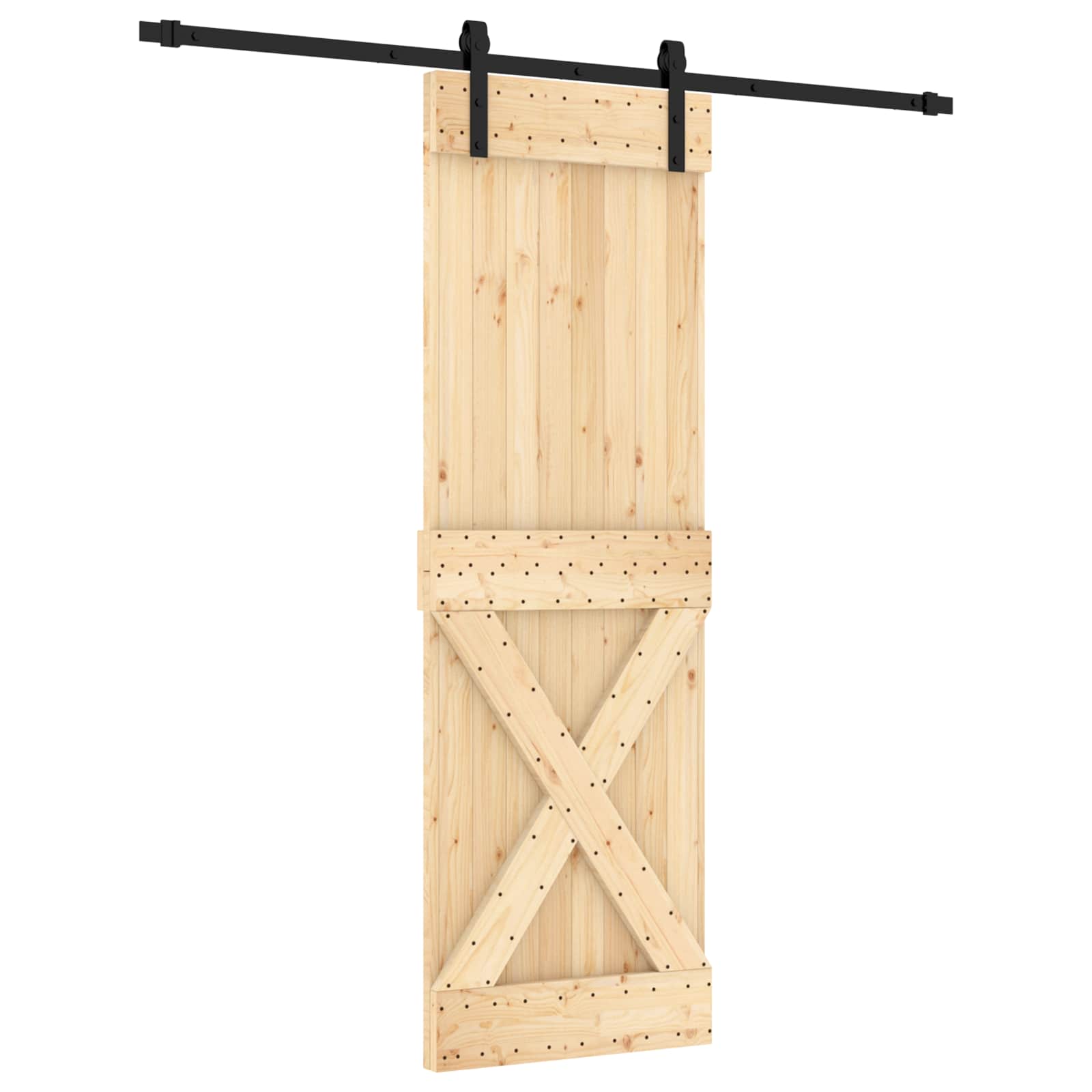 Klizna vrata Prirodna i crna 70 x 210 cm Čvrsta borovina