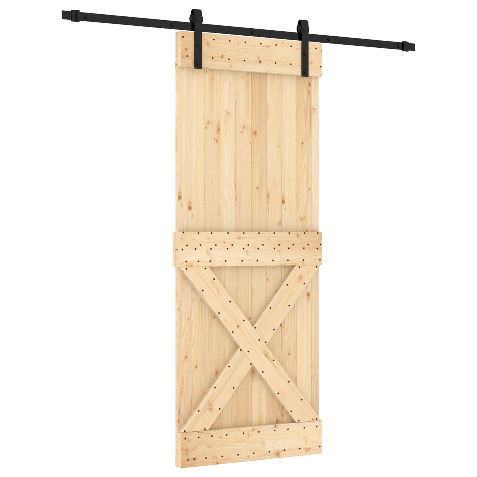 Klizna vrata Prirodna i crna 80 x 210 cm Čvrsta borovina