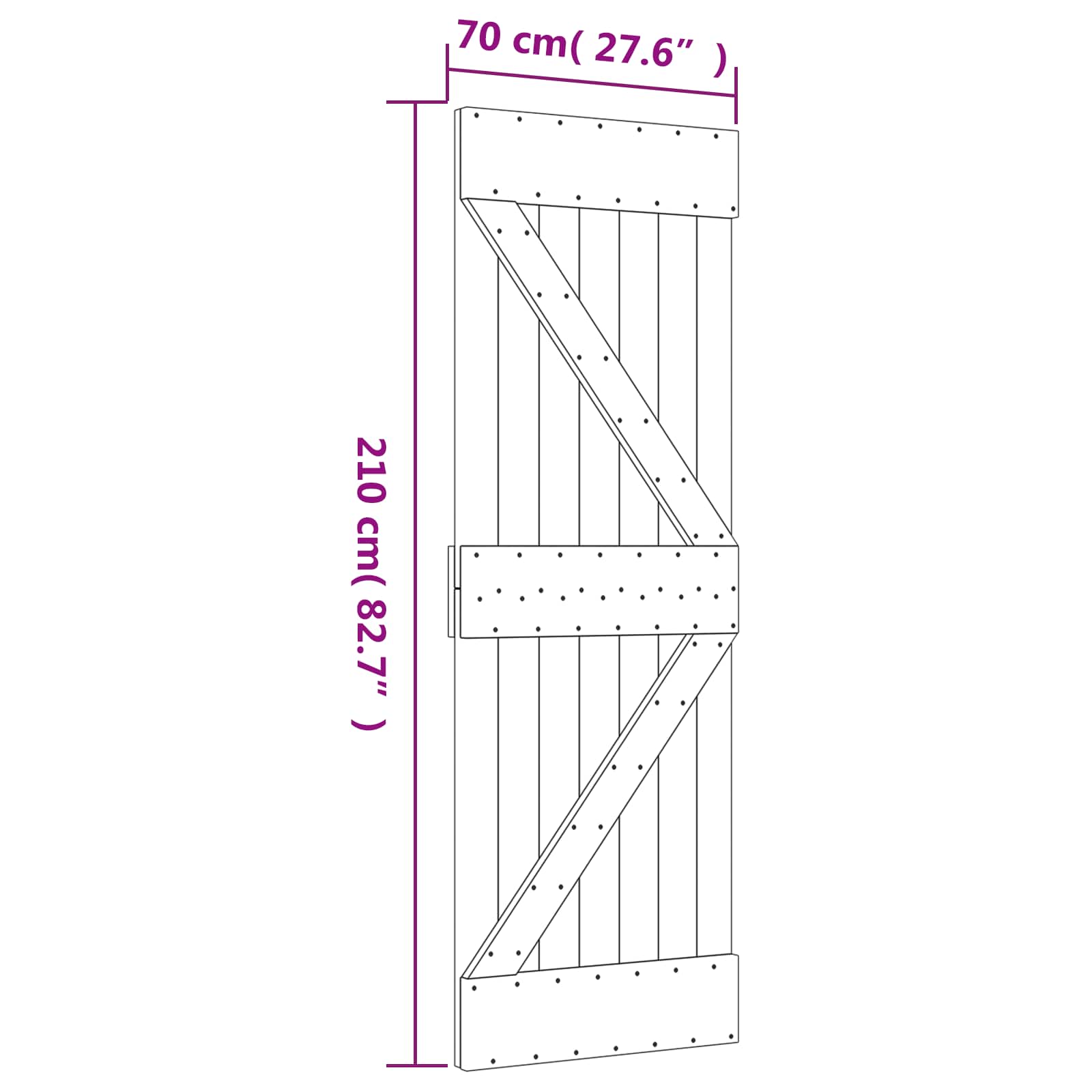 Klizna vrata Prirodna i bijela 70 x 210 cm Čvrsta borovina