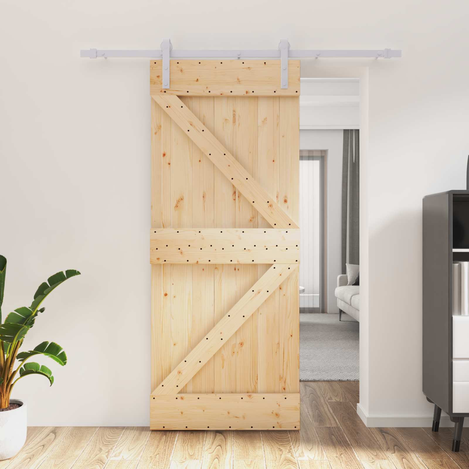 Klizna vrata Prirodna i bijela 85 x 210 cm Čvrsta borovina