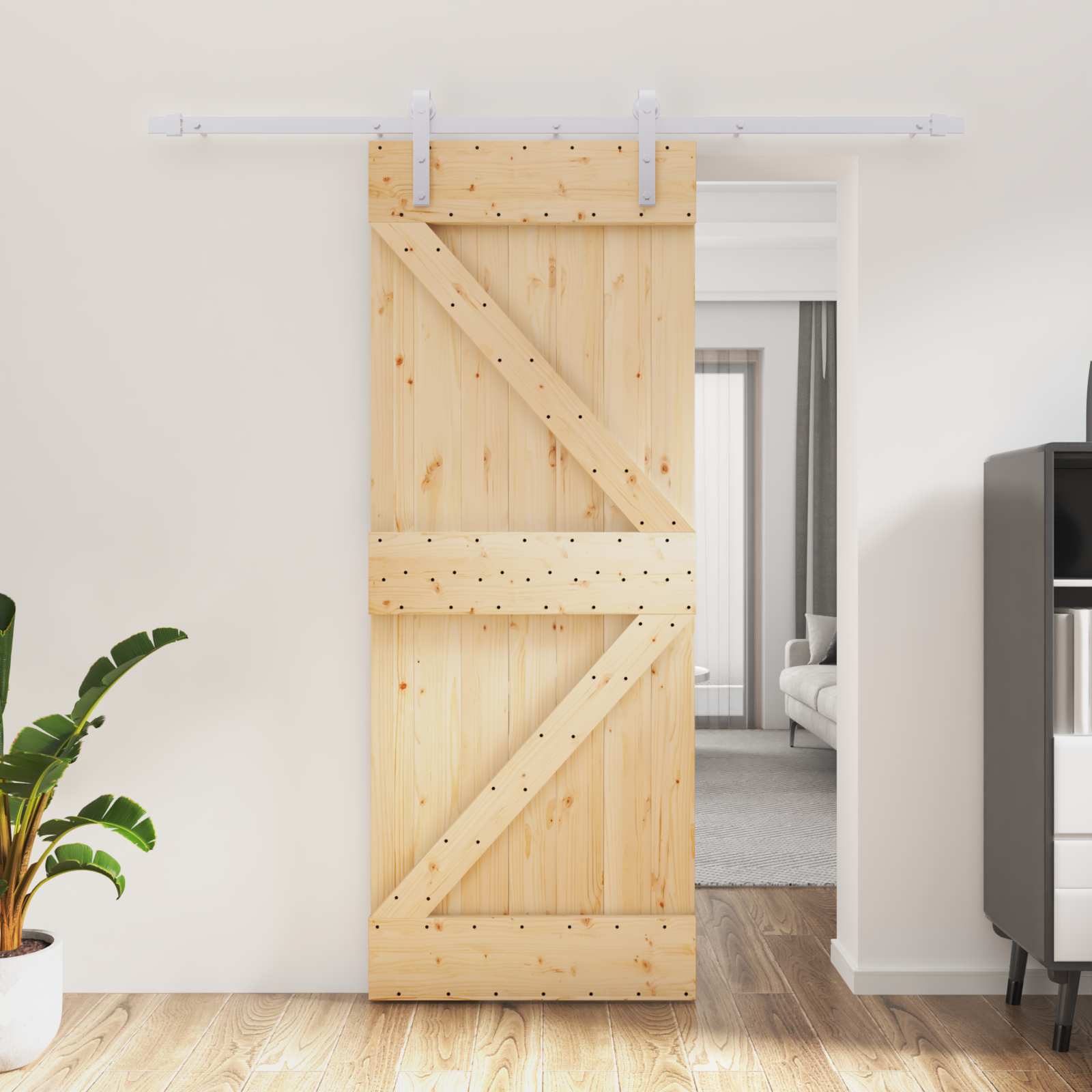 Klizna vrata Prirodna i bijela 80 x 210 cm Masivna borovina