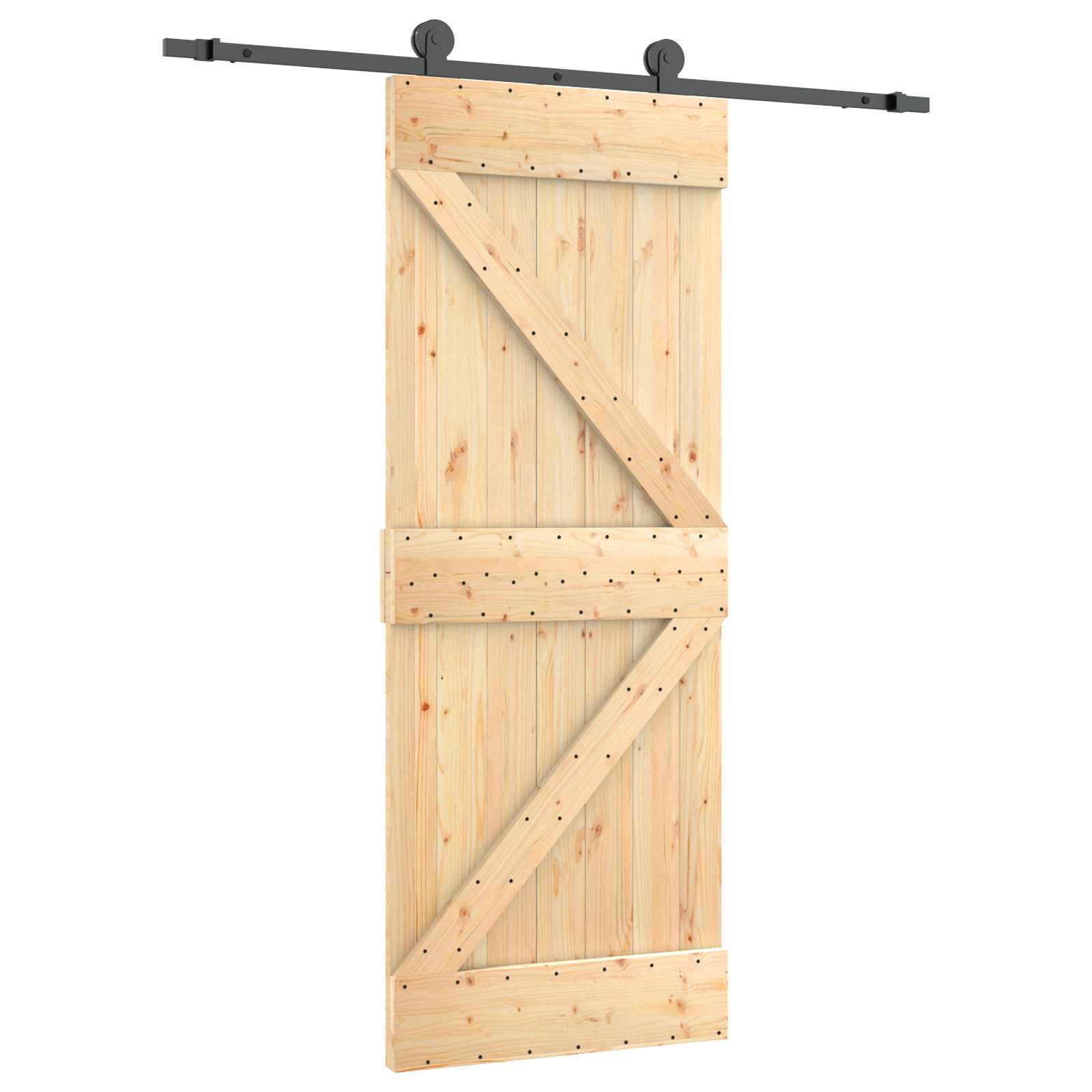 Klizna vrata Prirodna i crna 70 x 210 cm Čvrsta borovina