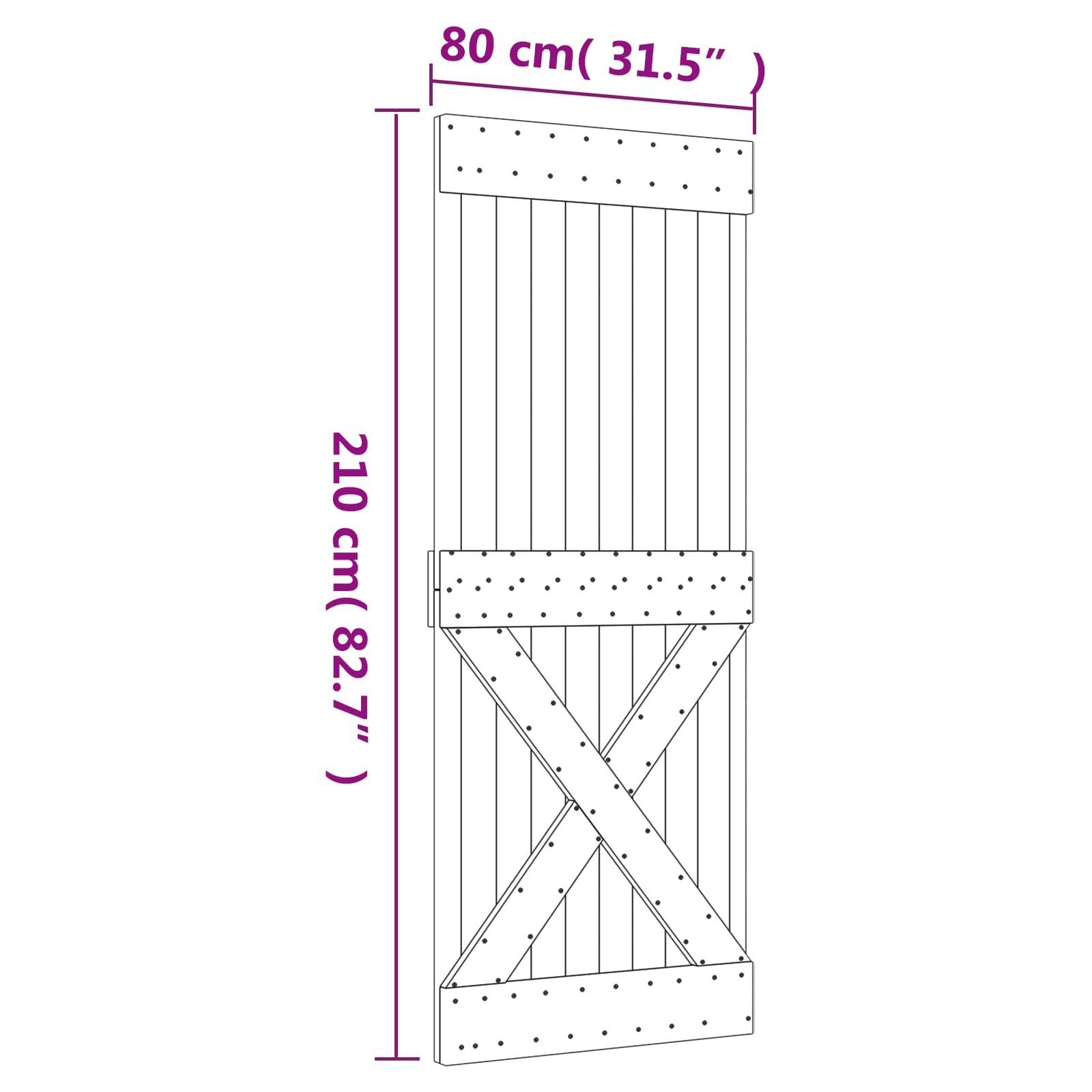 Klizna vrata Prirodna i crna 80 x 210 cm Čvrsta borovina