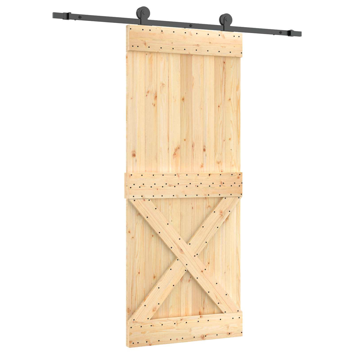 Klizna vrata Prirodna i crna 85 x 210 cm Čvrsta borovina Smeđa 183 x 5.5 x 210 cm