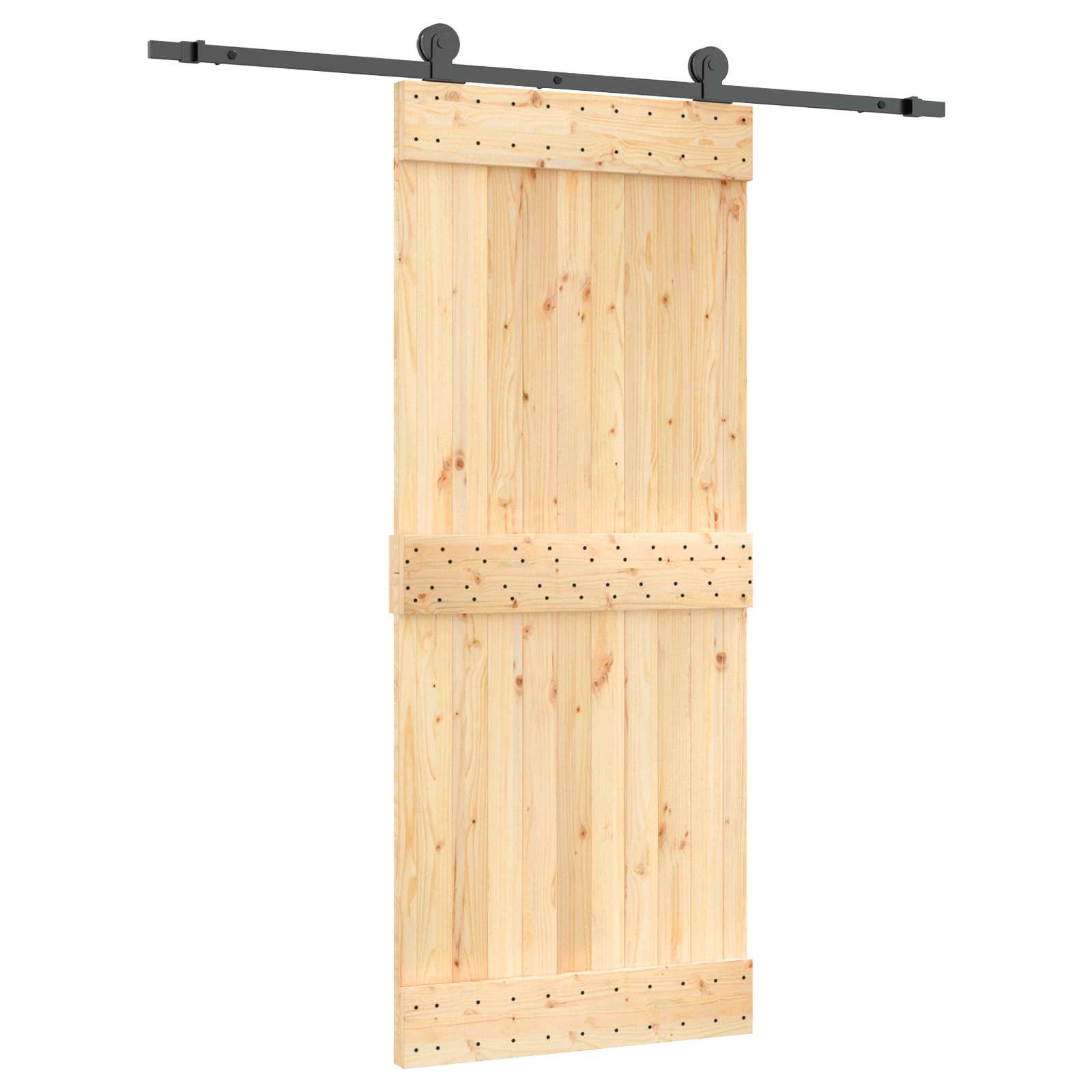 Klizna vrata Prirodna i crna 85 x 210 cm Čvrsta borovina