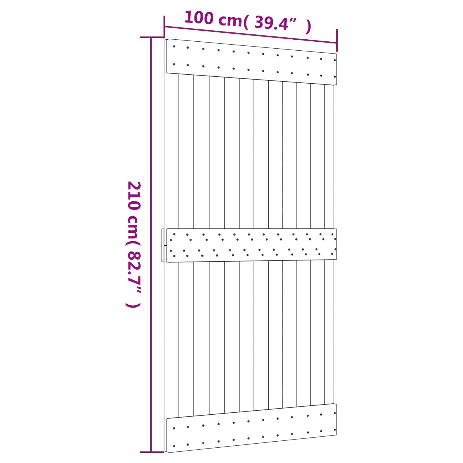 Klizna vrata Prirodna i crna 100 x 210 cm Čvrsta borovina