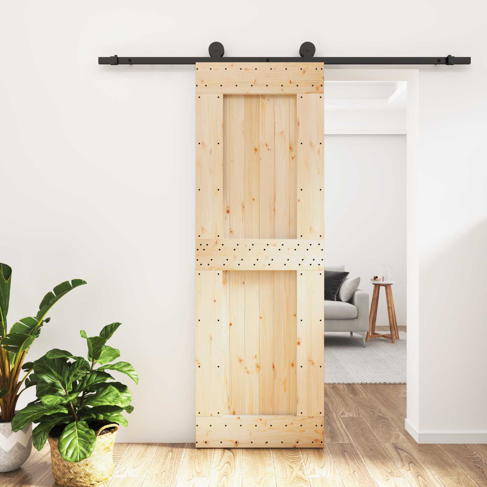Klizna vrata Prirodna i crna 70 x 210 cm Čvrsta borovina