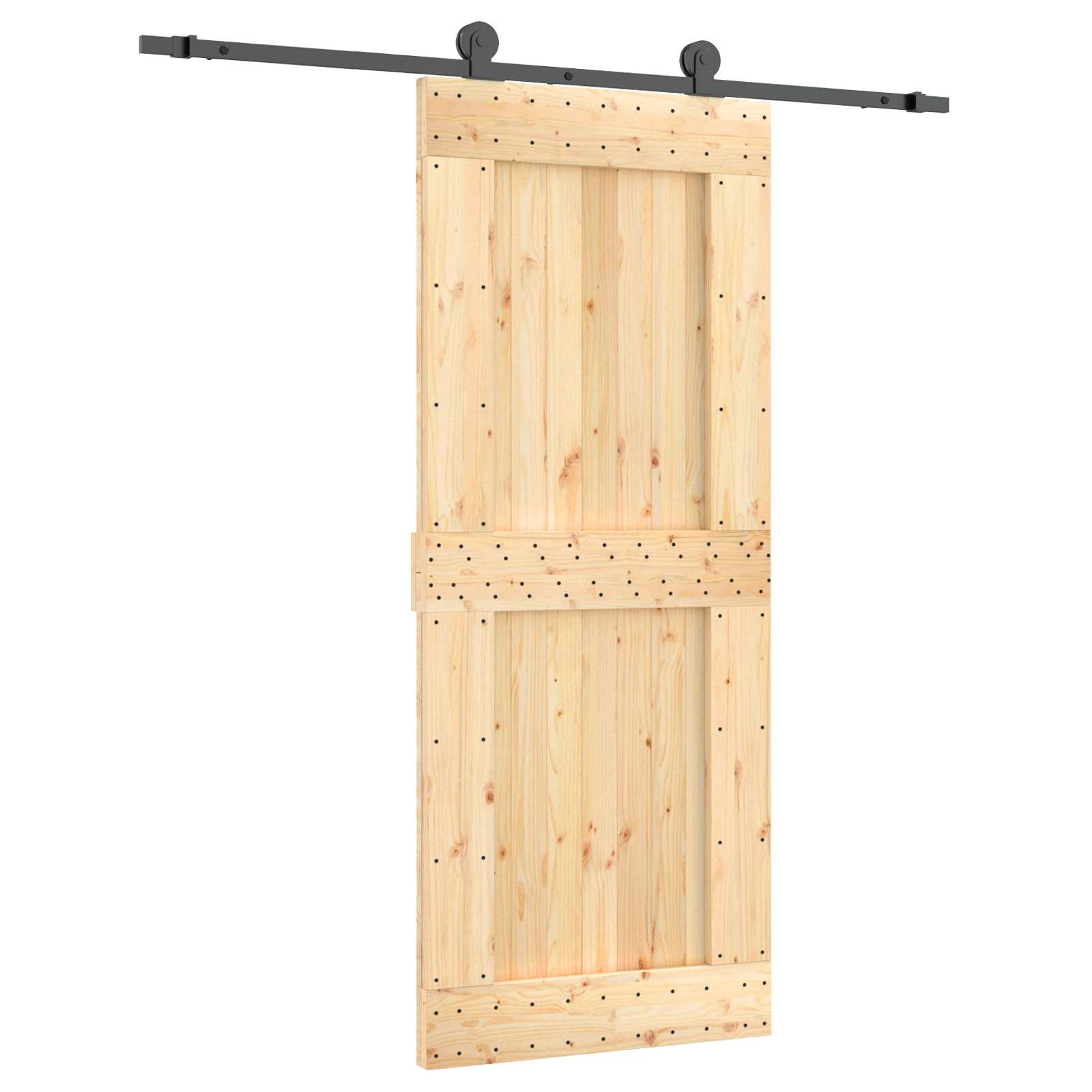 Klizna vrata Prirodna i crna 85 x 210 cm Čvrsta borovina