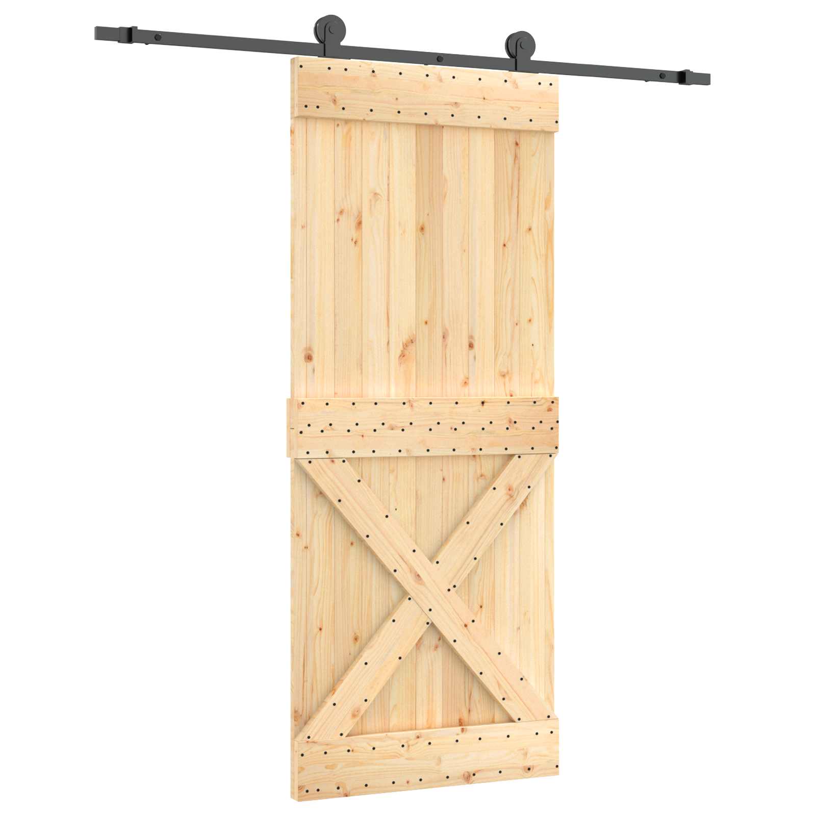 Klizna vrata Prirodna i crna 85 x 210 cm Čvrsta borovina