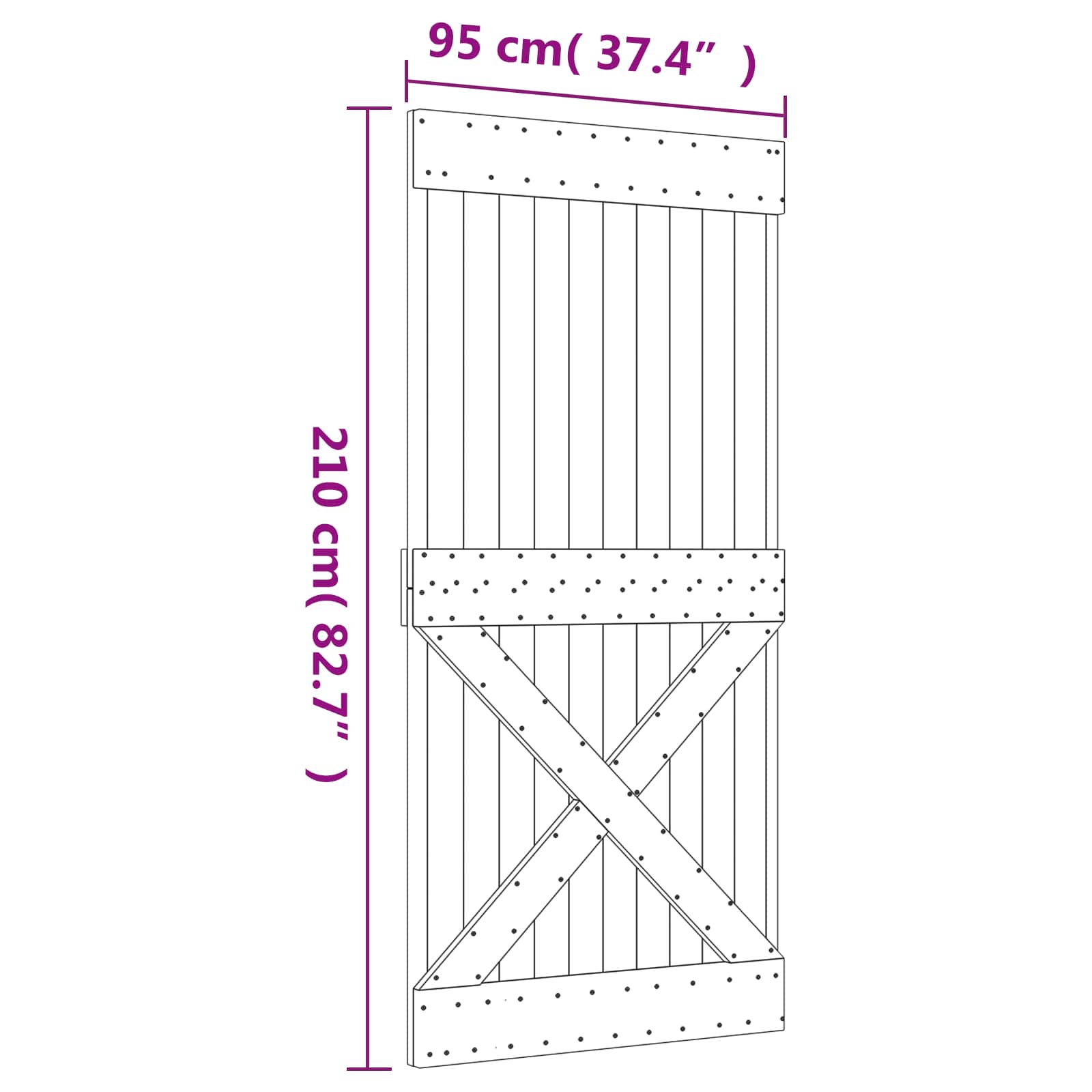 Klizna vrata Prirodna i crna 95 x 210 cm Čvrsta borovina