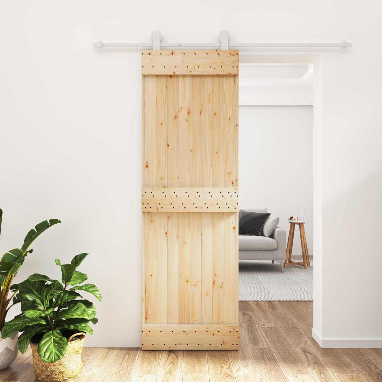Klizna vrata Prirodna i bijela 70 x 210 cm Čvrsta borovina