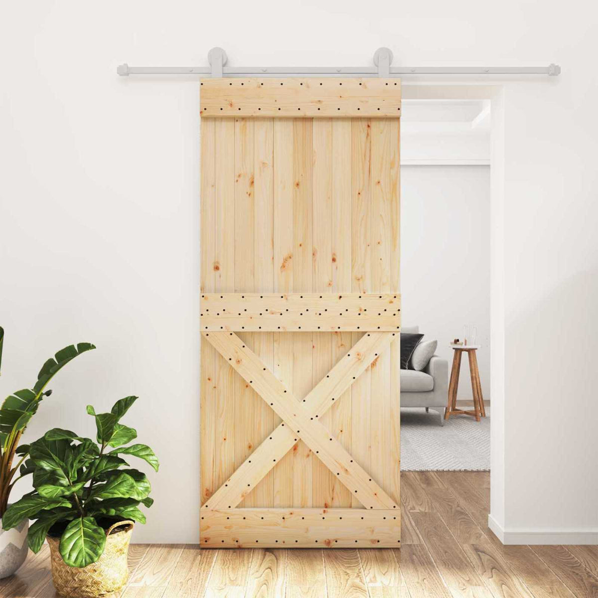 Klizna vrata Prirodna i bijela 90 x 210 cm Čvrsta borovina