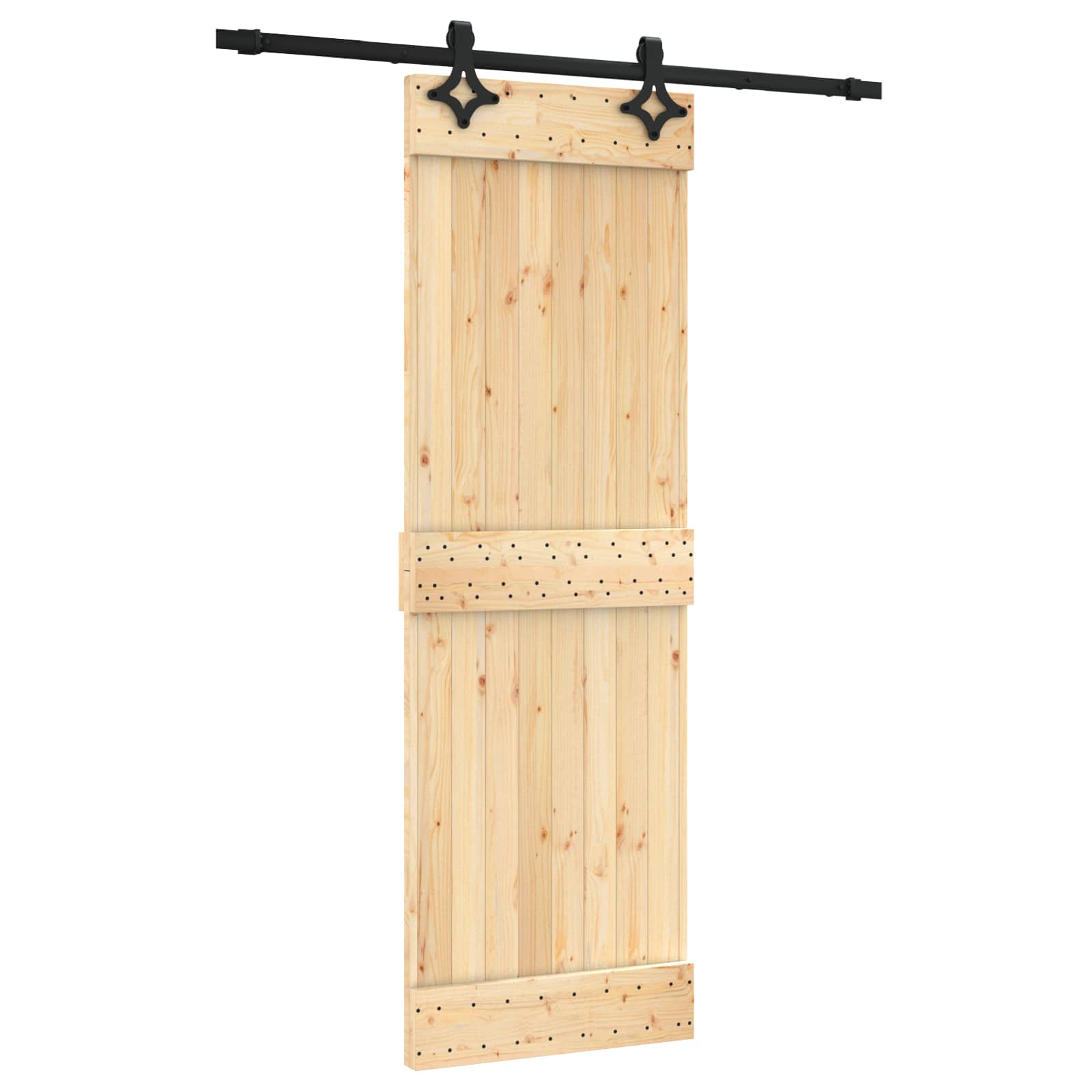 Klizna vrata Prirodna i crna 70 x 210 cm Čvrsta borovina