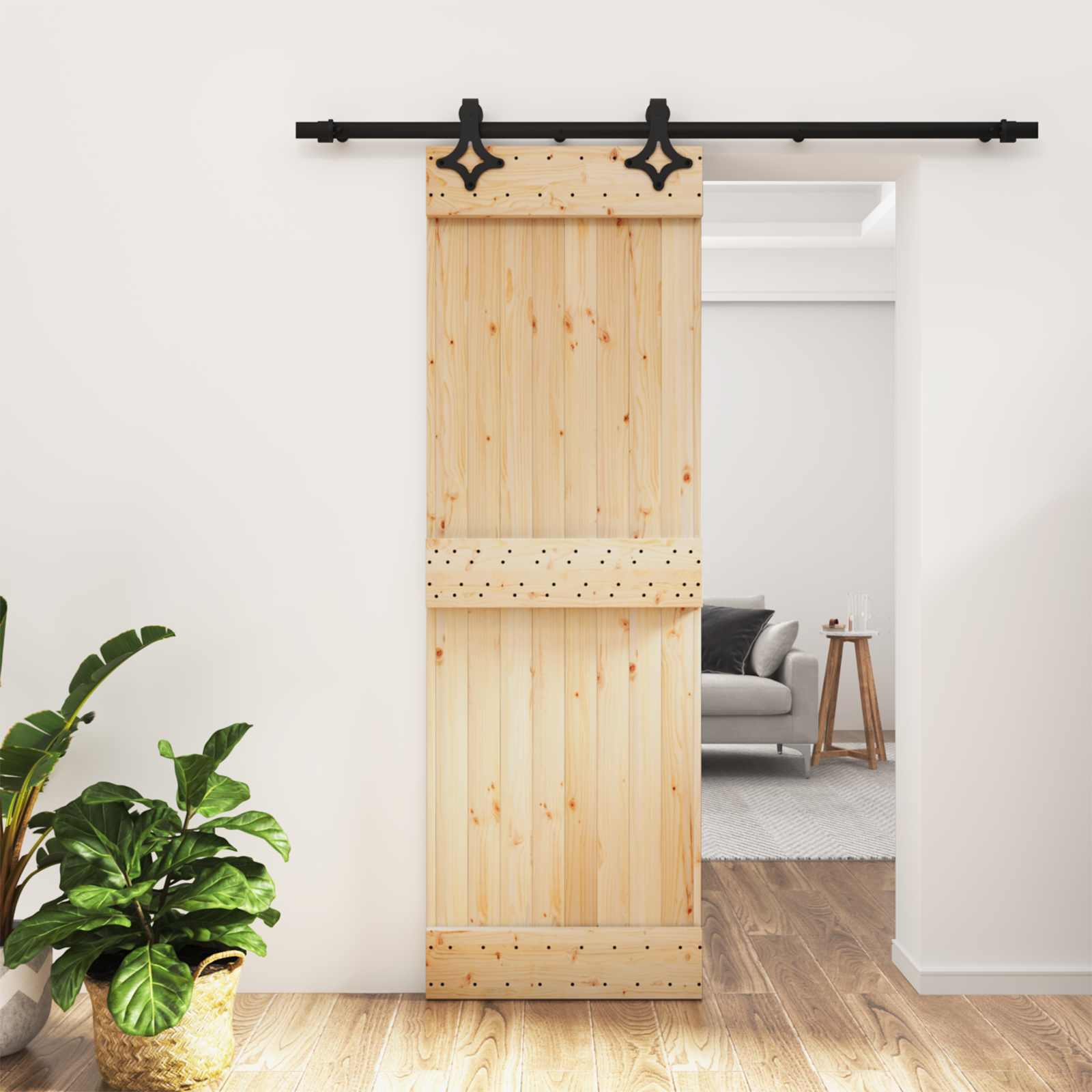 Klizna vrata Prirodna i crna 70 x 210 cm Čvrsta borovina