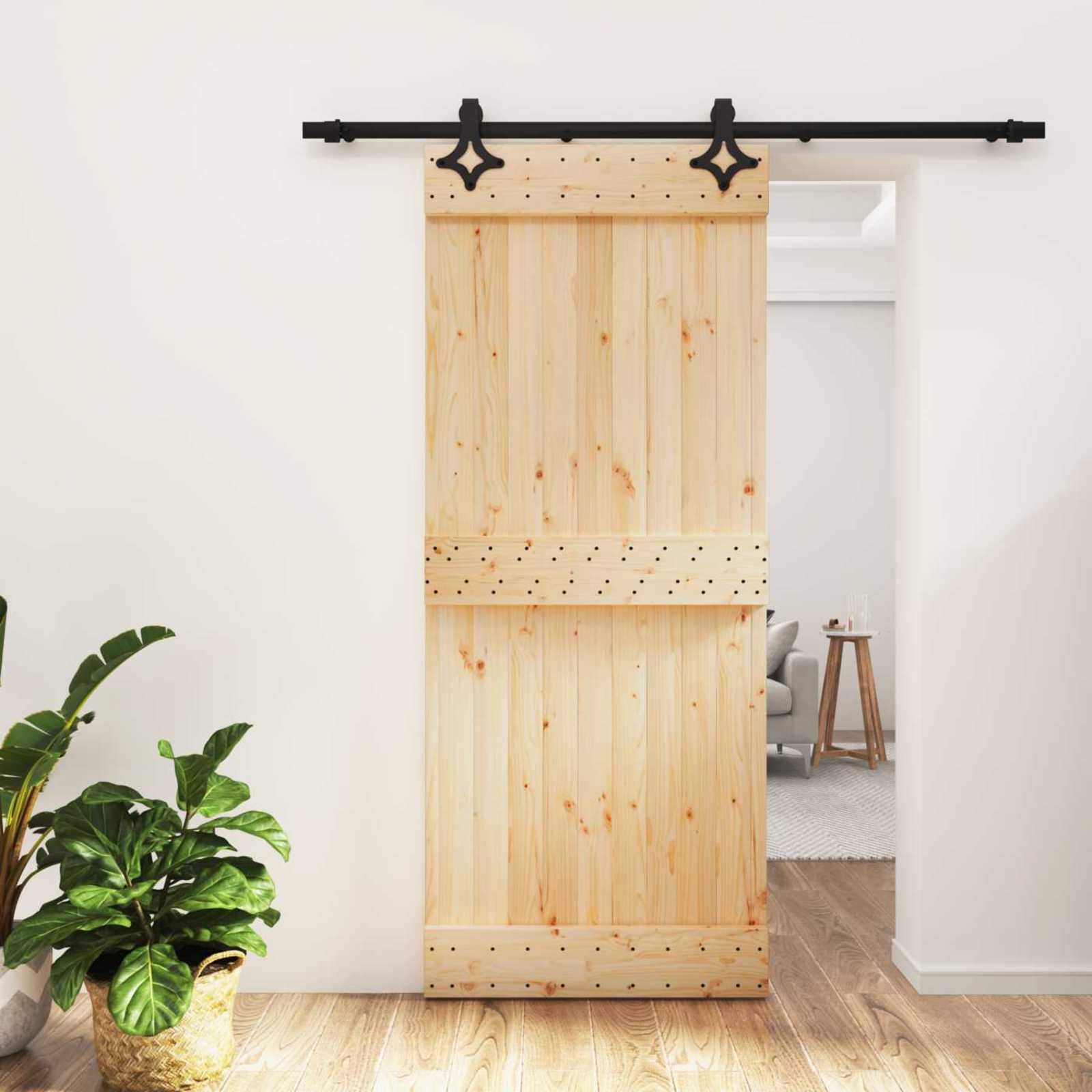Klizna vrata Prirodna i crna 85 x 210 cm Čvrsta borovina