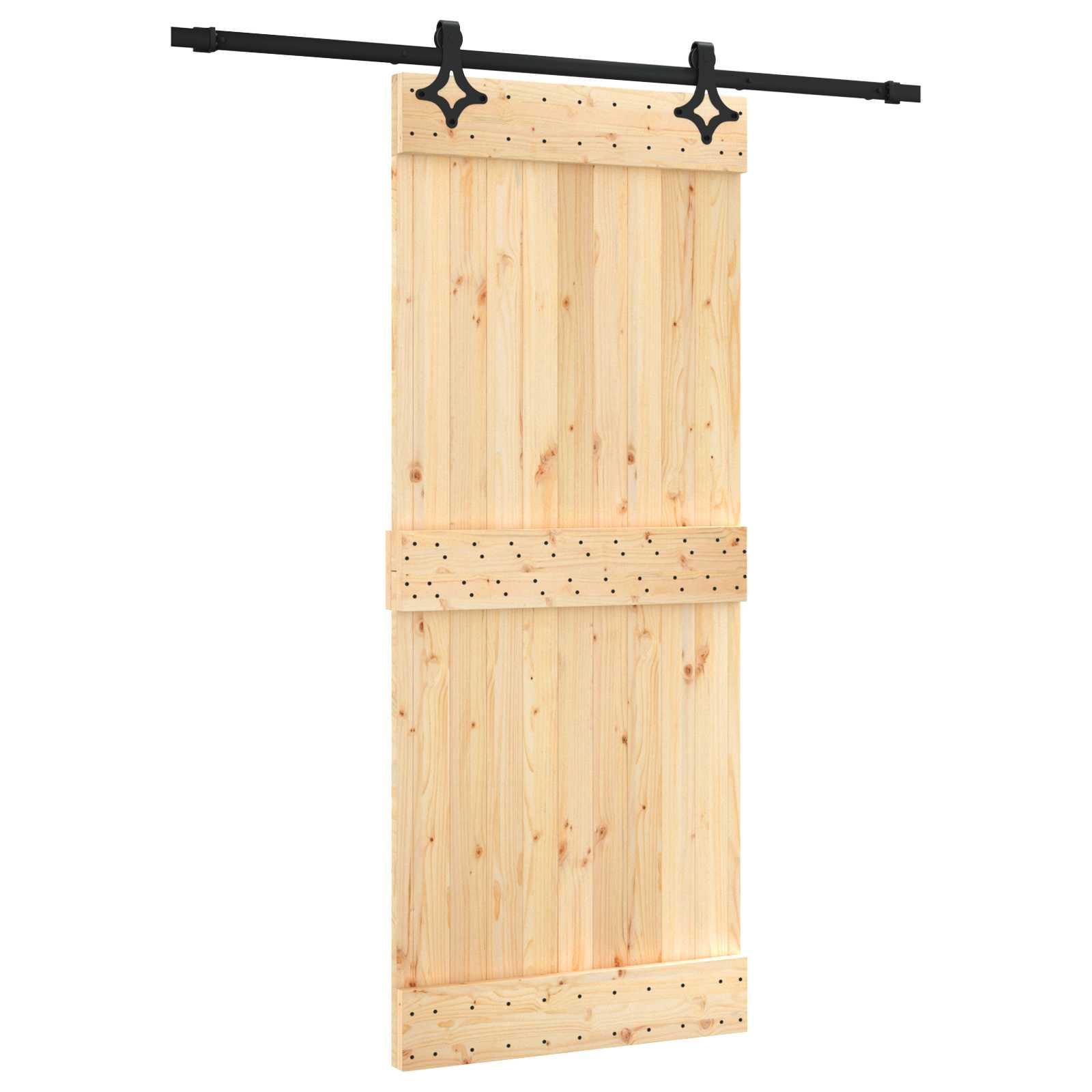 Klizna vrata Prirodna i crna 85 x 210 cm Čvrsta borovina