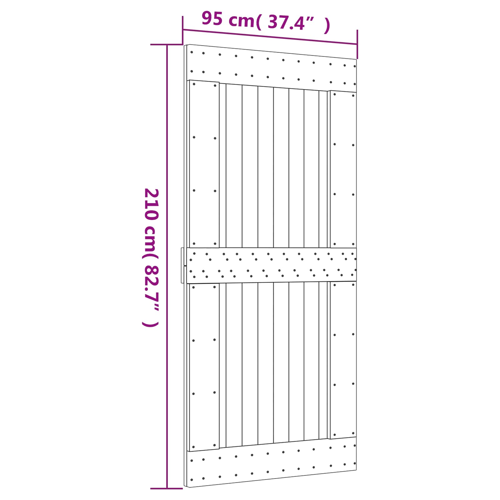 Klizna vrata Prirodna i crna 95 x 210 cm Čvrsta borovina