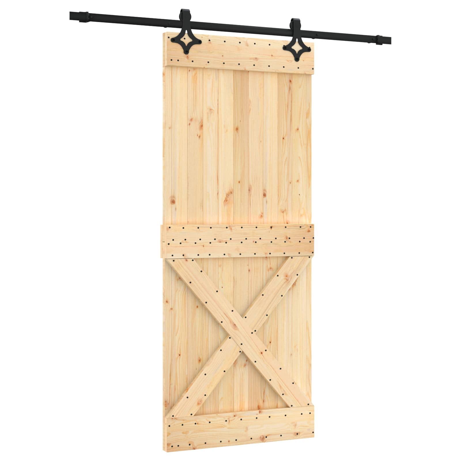 Klizna vrata Prirodna i crna 85 x 210 cm Čvrsta borovina