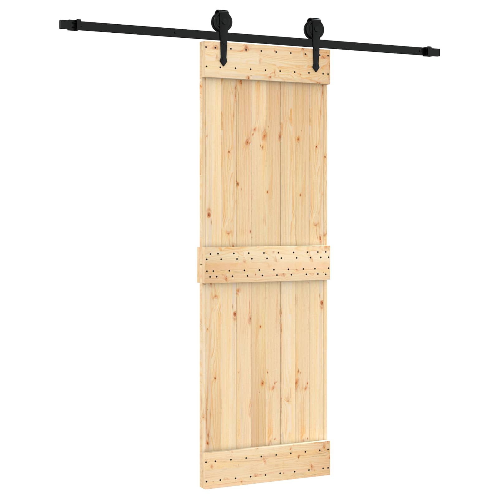 Klizna vrata Prirodna i crna 70 x 210 cm Čvrsta borovina