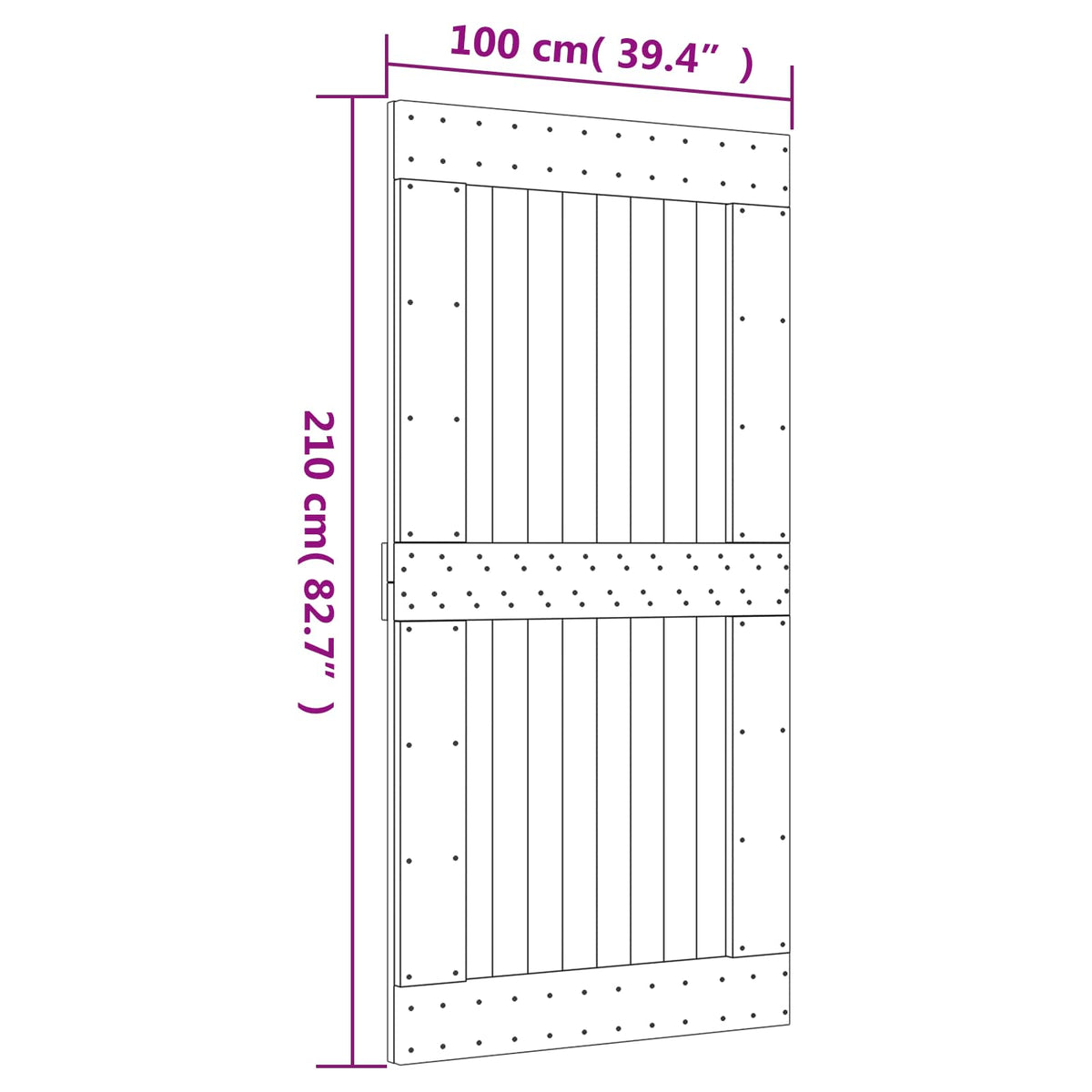 Klizna vrata Prirodna i crna 100 x 210 cm Čvrsta borovina
