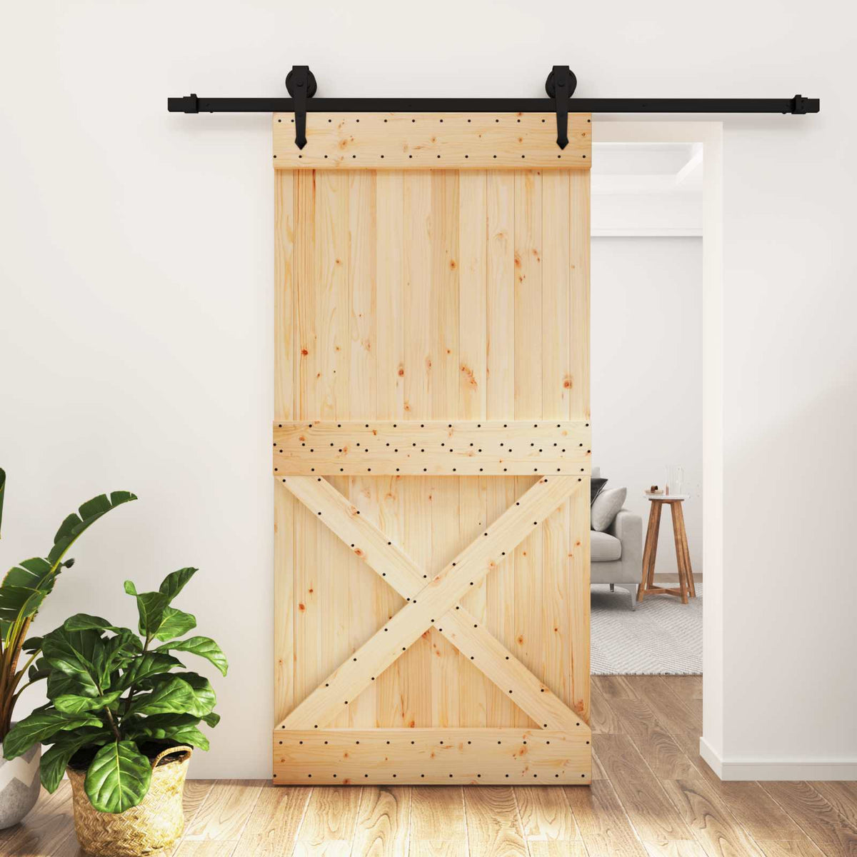 Klizna vrata Prirodna i crna 100 x 210 cm Čvrsta borovina