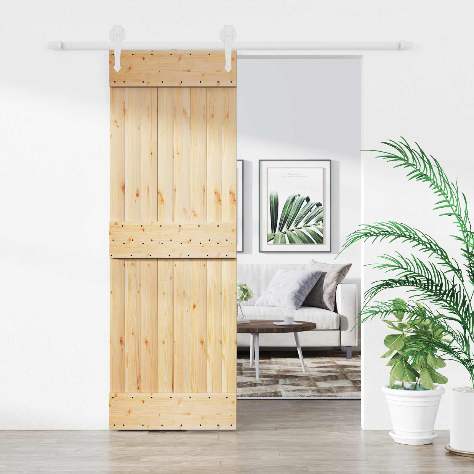 Klizna vrata Prirodna i bijela 70 x 210 cm Čvrsta borovina
