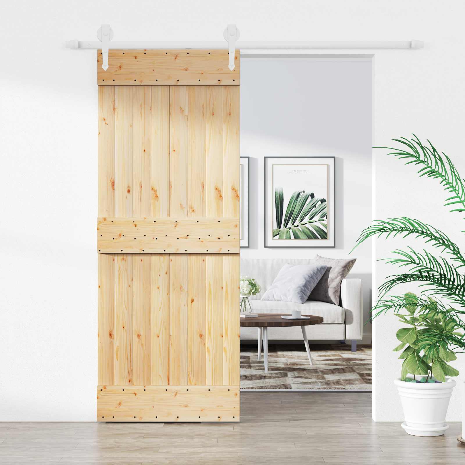 Klizna vrata Prirodna i bijela 80 x 210 cm Čvrsta borovina
