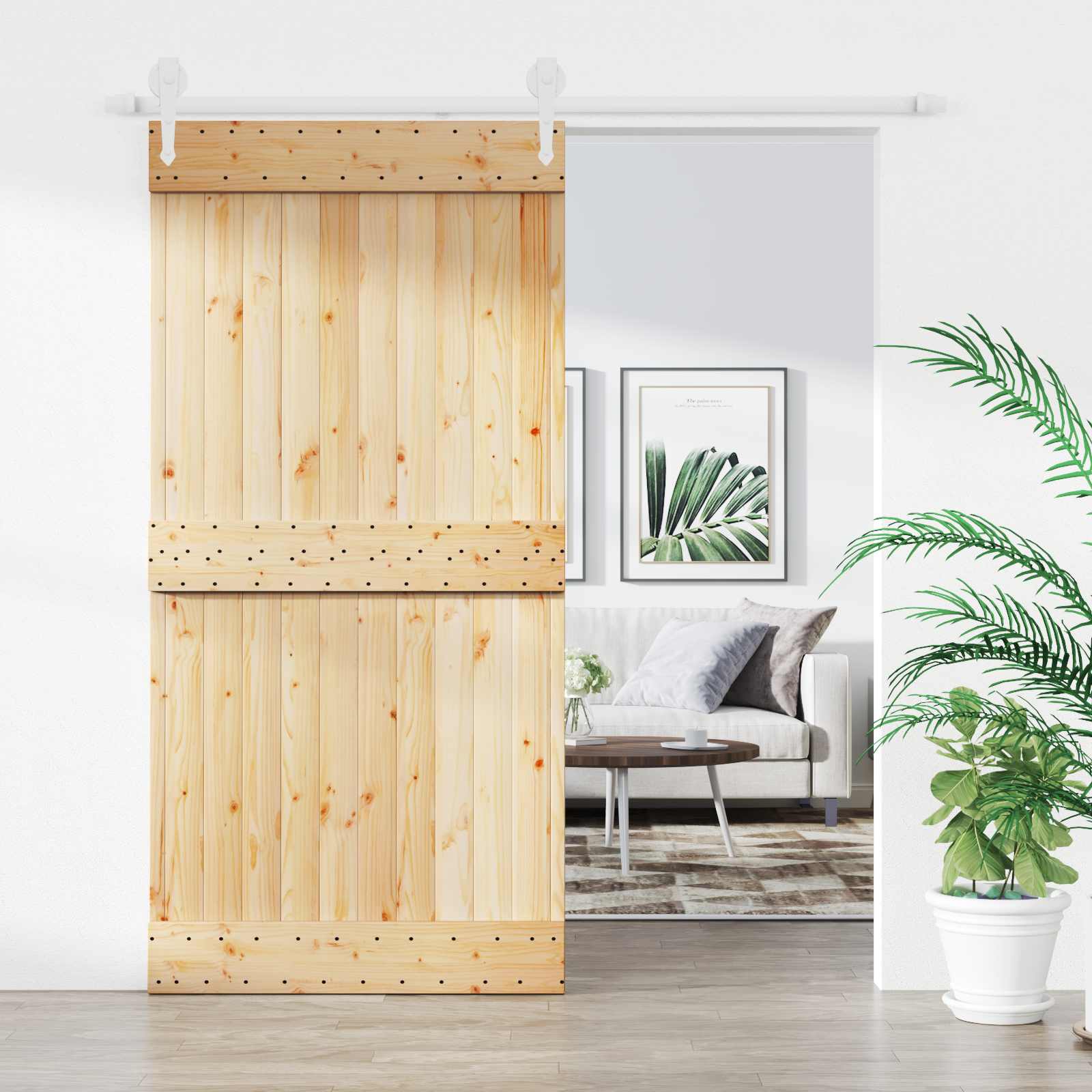 Klizna vrata Prirodna i bijela 100 x 210 cm Čvrsta borovina