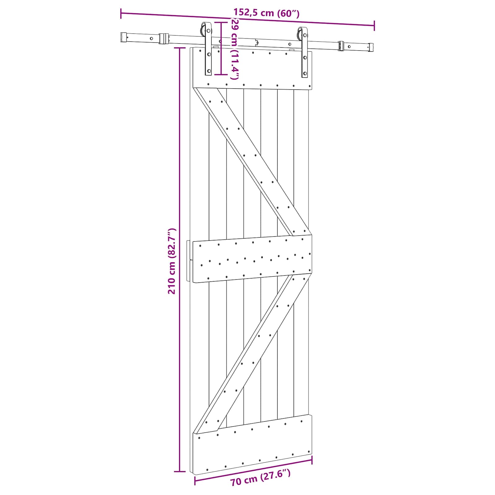 Klizna vrata NARVIK Prirodna i crna 70 x 210 cm (152,5 cm)