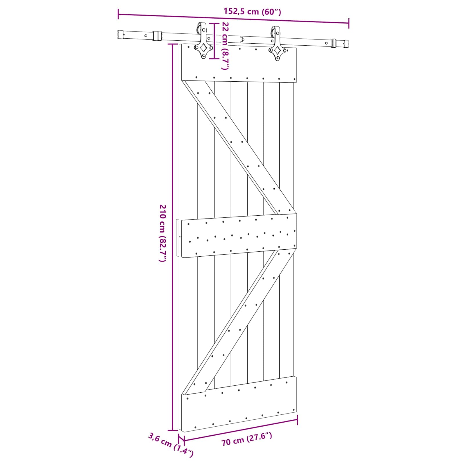 Klizna vrata NARVIK Prirodna i crna 70 x 210 cm (152,5 cm)