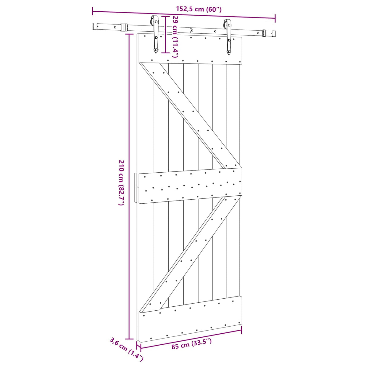 Klizna vrata NARVIK Prirodna i crna 85 x 210 cm (152,5 cm)