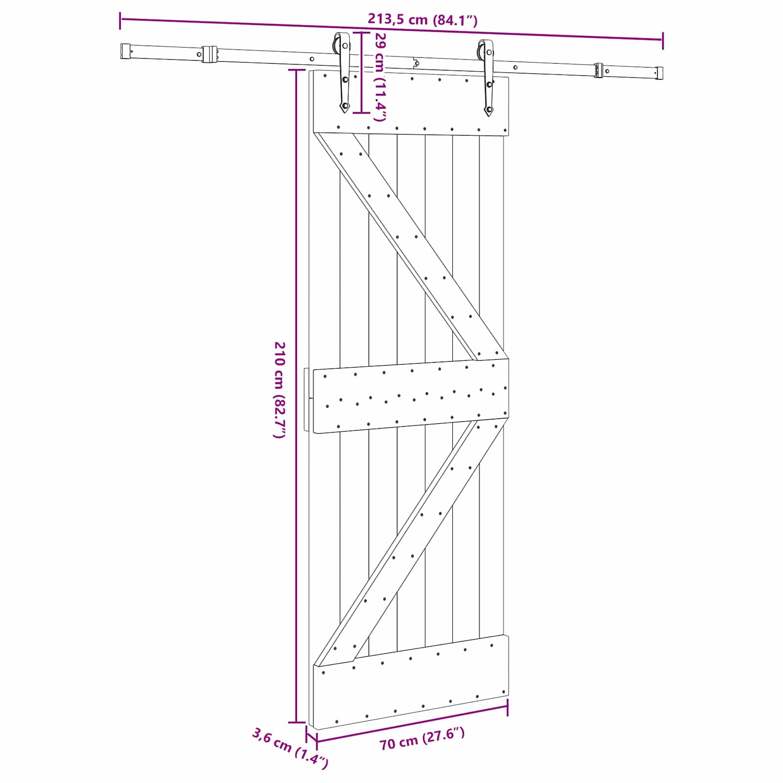 Klizna vrata NARVIK Prirodna i crna 70 x 210 cm (213,5 cm)