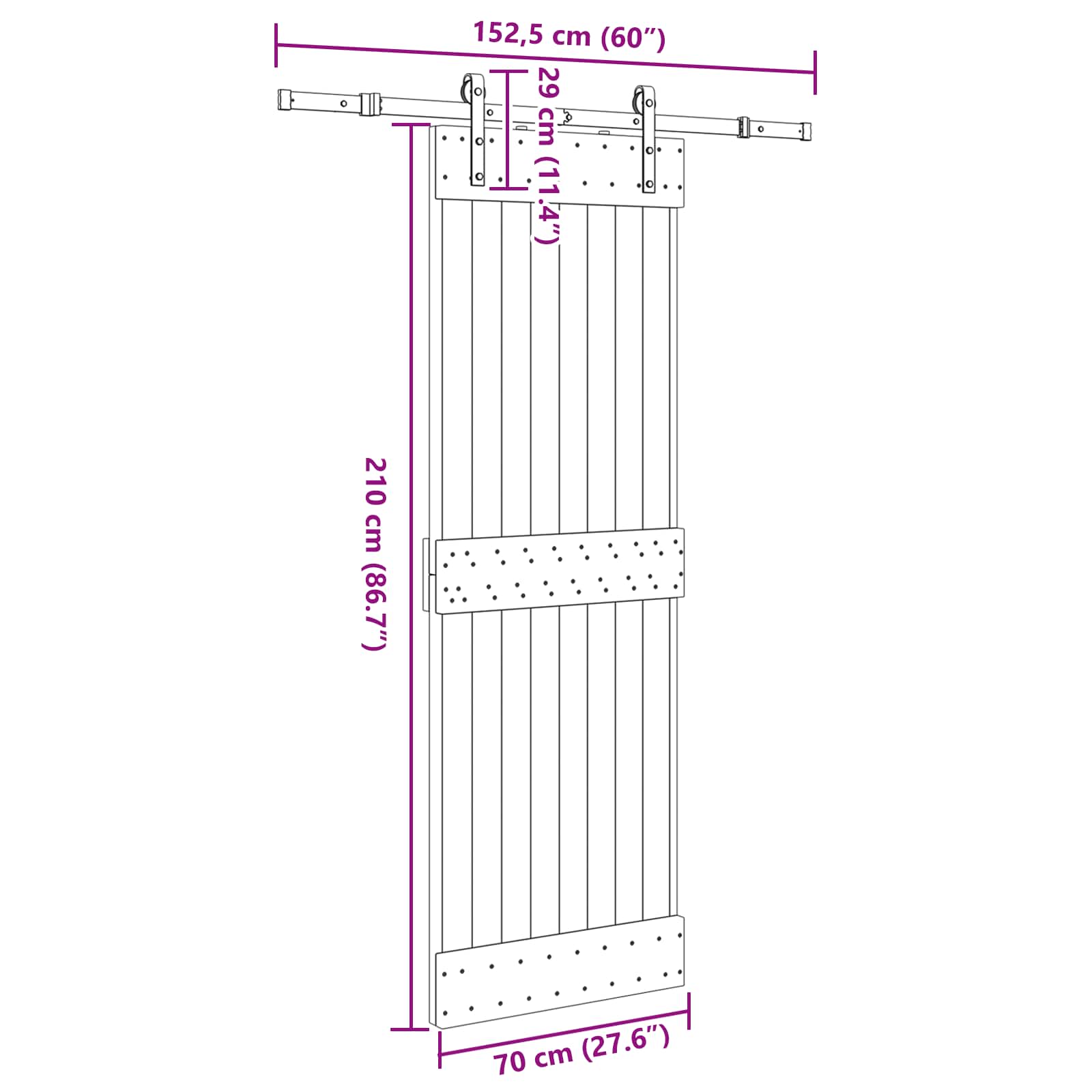 Klizna vrata NARVIK Prirodna i crna 70 x 210 cm (152,5 cm)