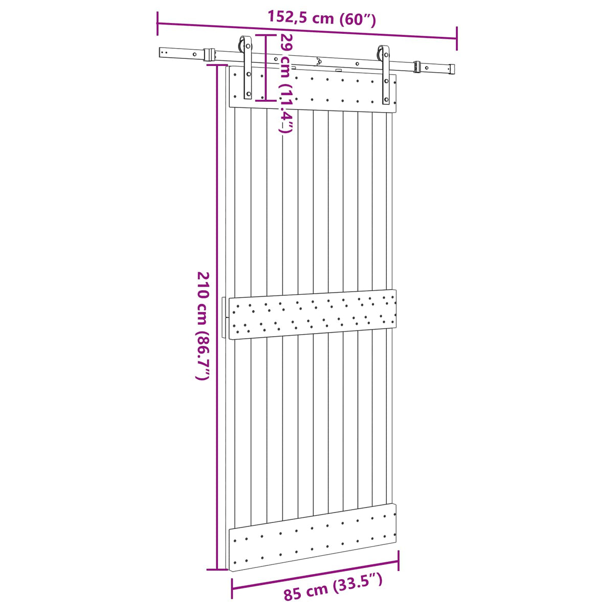 Klizna vrata NARVIK Prirodna i crna 85 x 210 cm (152,5 cm)