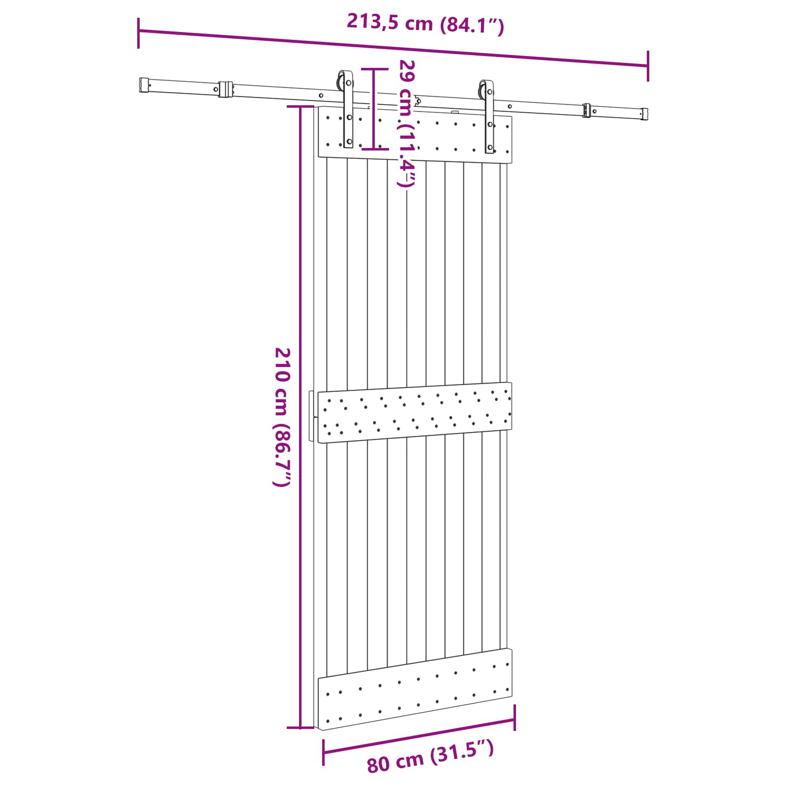 Klizna vrata NARVIK Prirodna i crna 80 x 210 cm (213,5 cm)