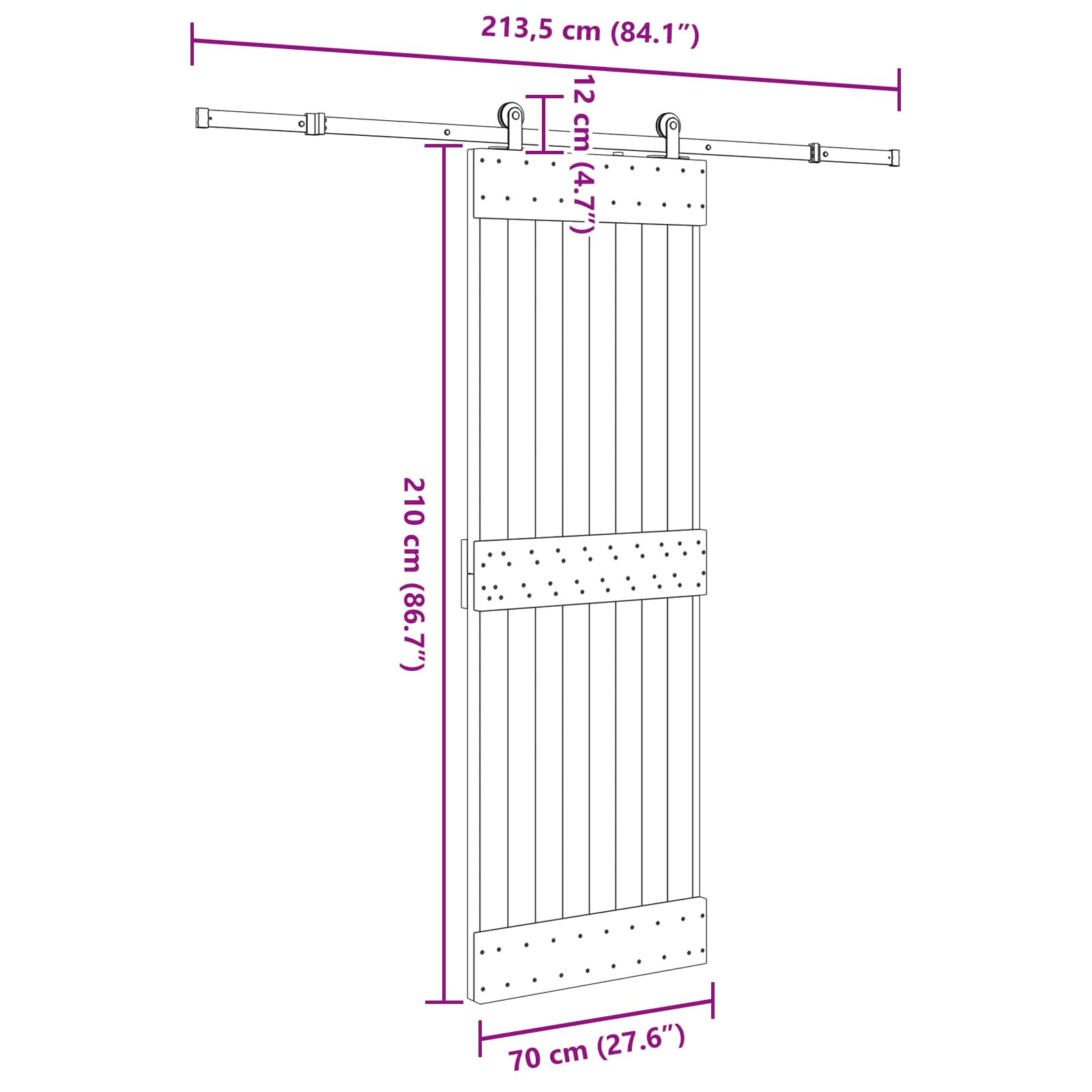 Klizna vrata NARVIK Prirodna i crna 70 x 210 cm (213,5 cm)