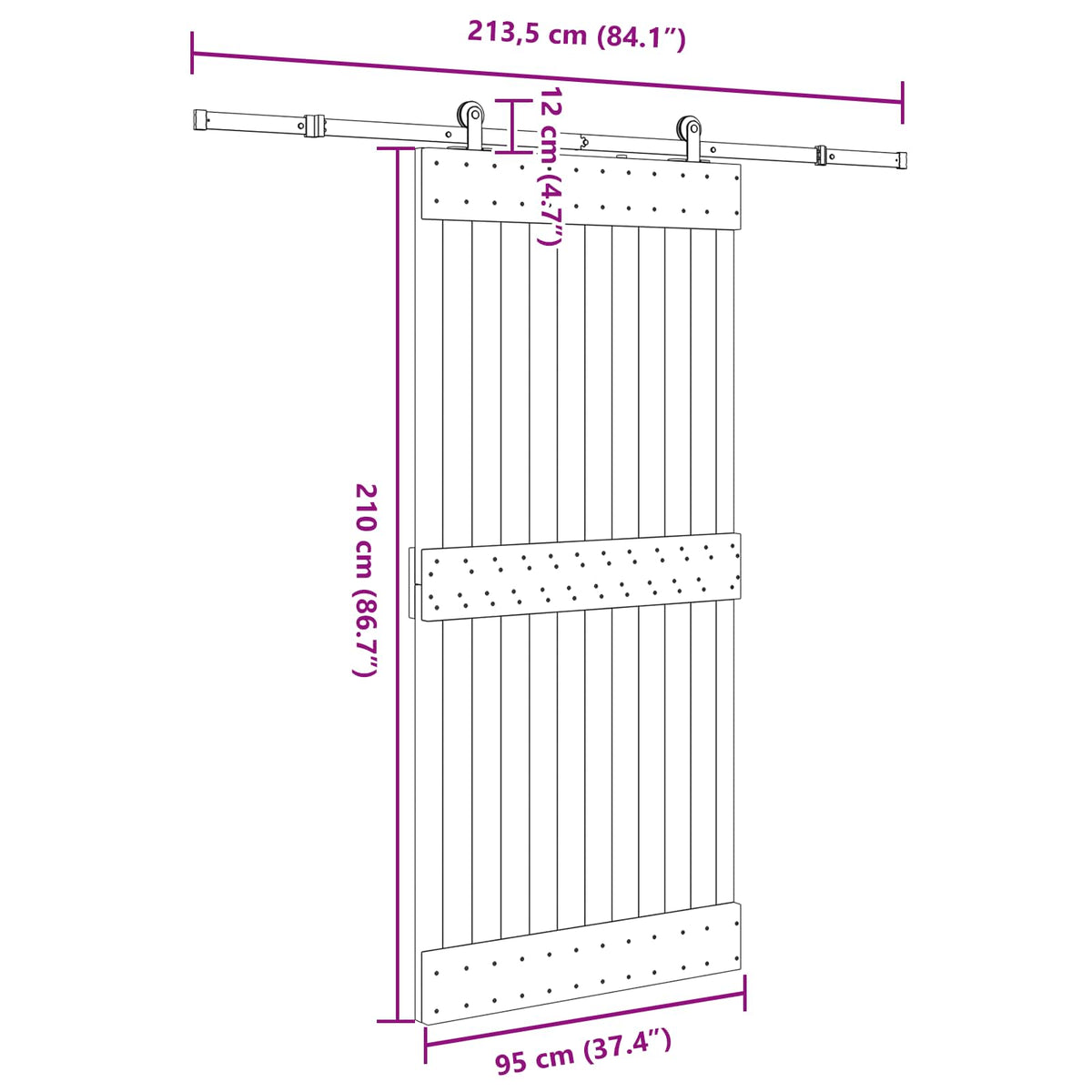 Klizna vrata NARVIK Prirodna i crna 95 x 210 cm (213,5 cm)