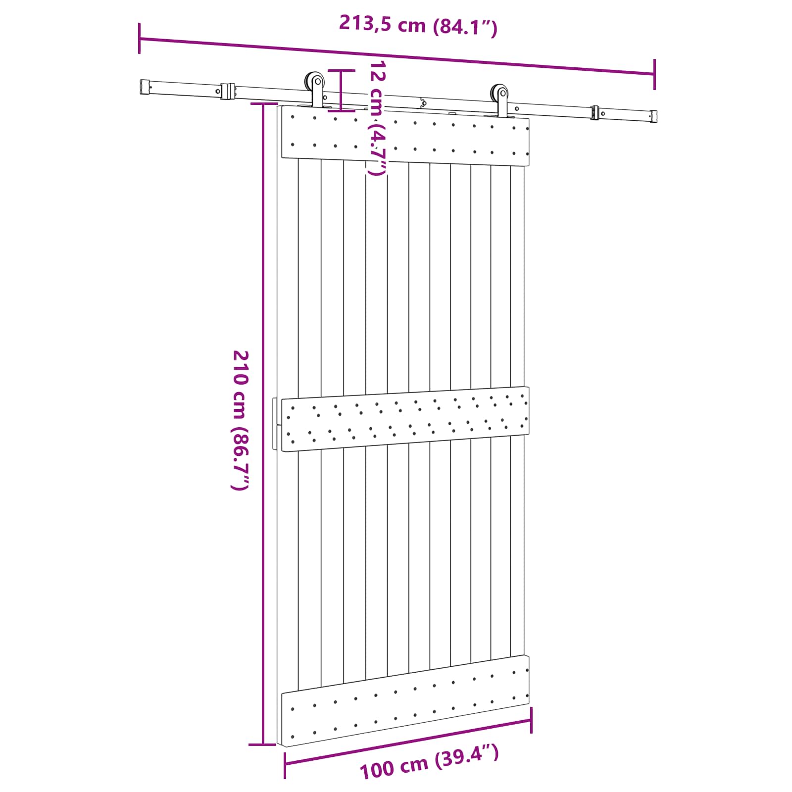 Klizna vrata NARVIK Prirodna i crna 100 x 210 cm (213,5 cm)