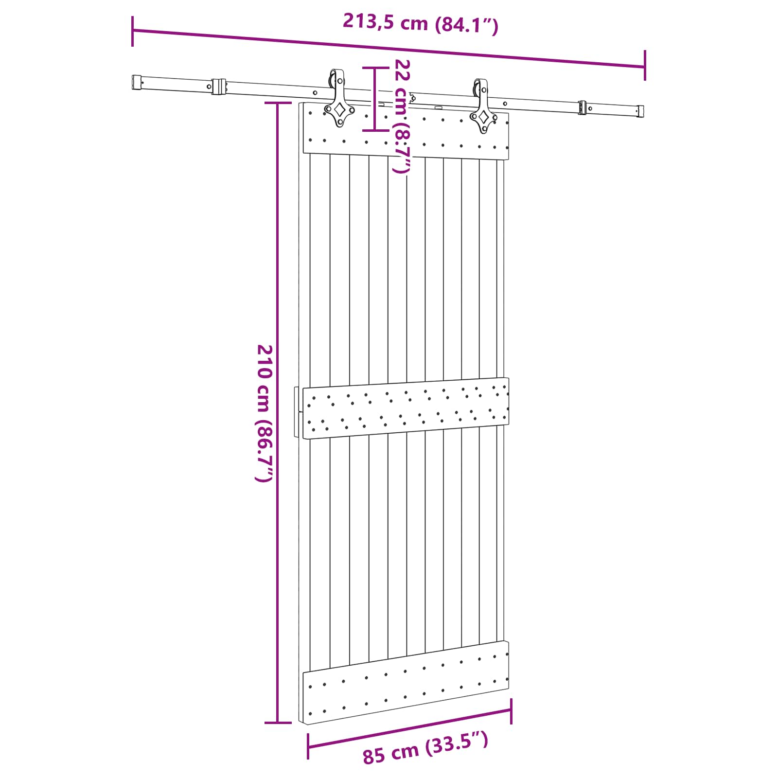 Klizna vrata NARVIK Prirodna i crna 85 x 210 cm (213,5 cm)