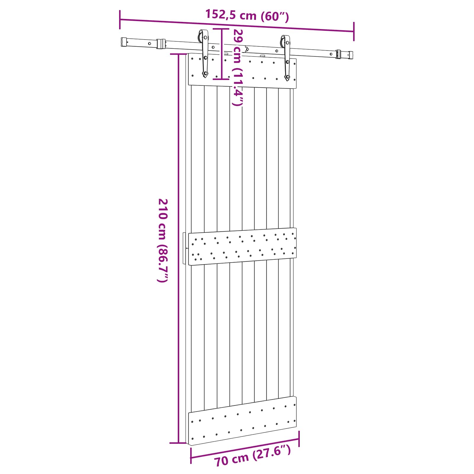 Klizna vrata NARVIK Prirodna i crna 70 x 210 cm (152,5 cm)