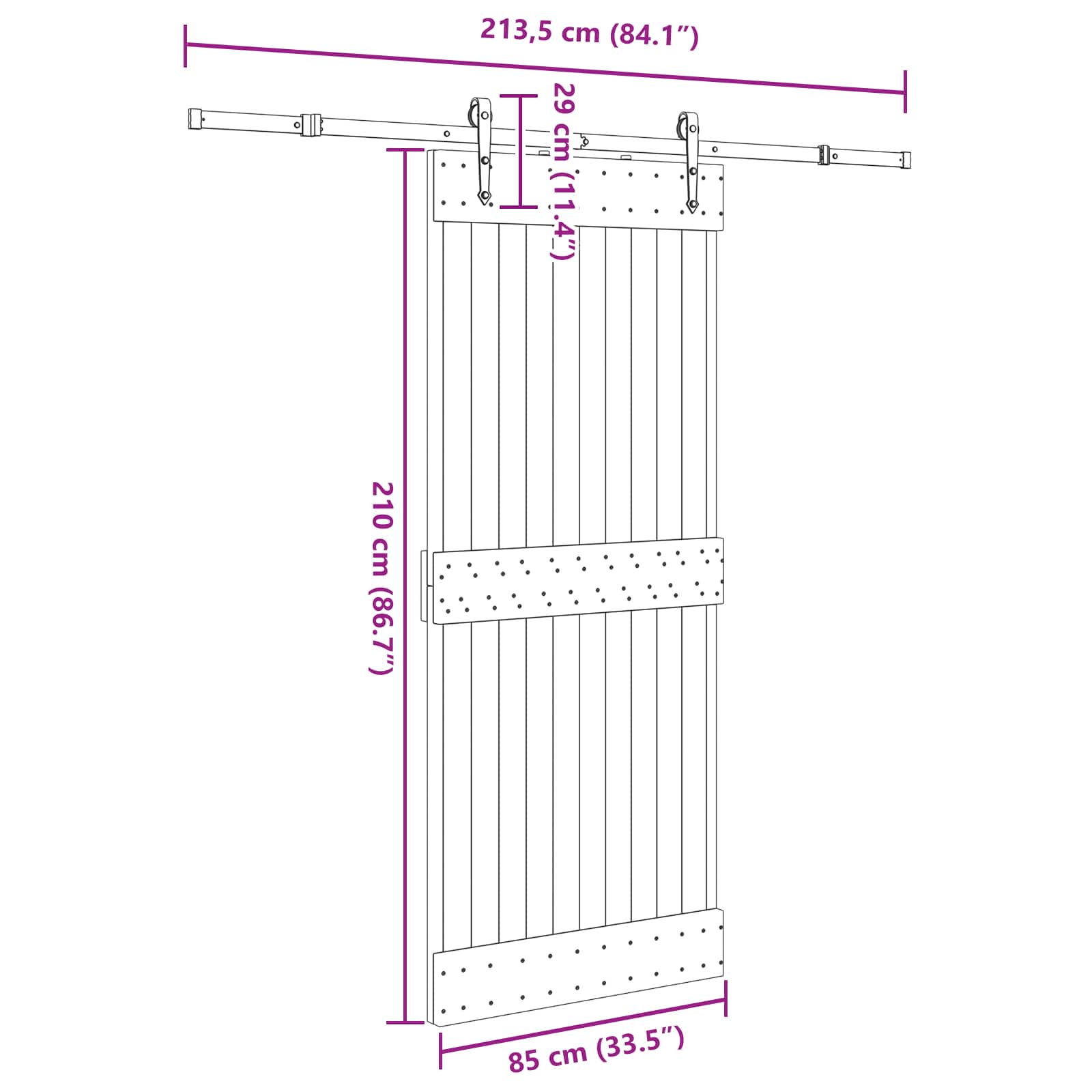 Klizna vrata NARVIK Prirodna i crna 85 x 210 cm (213,5 cm)