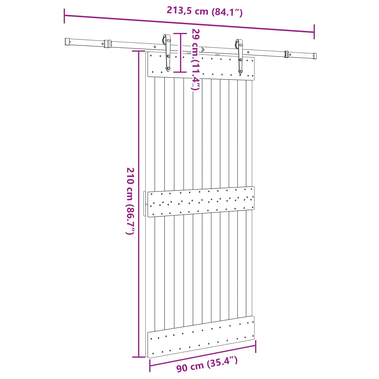 Klizna vrata NARVIK Prirodna i crna 90 x 210 cm (213,5 cm)