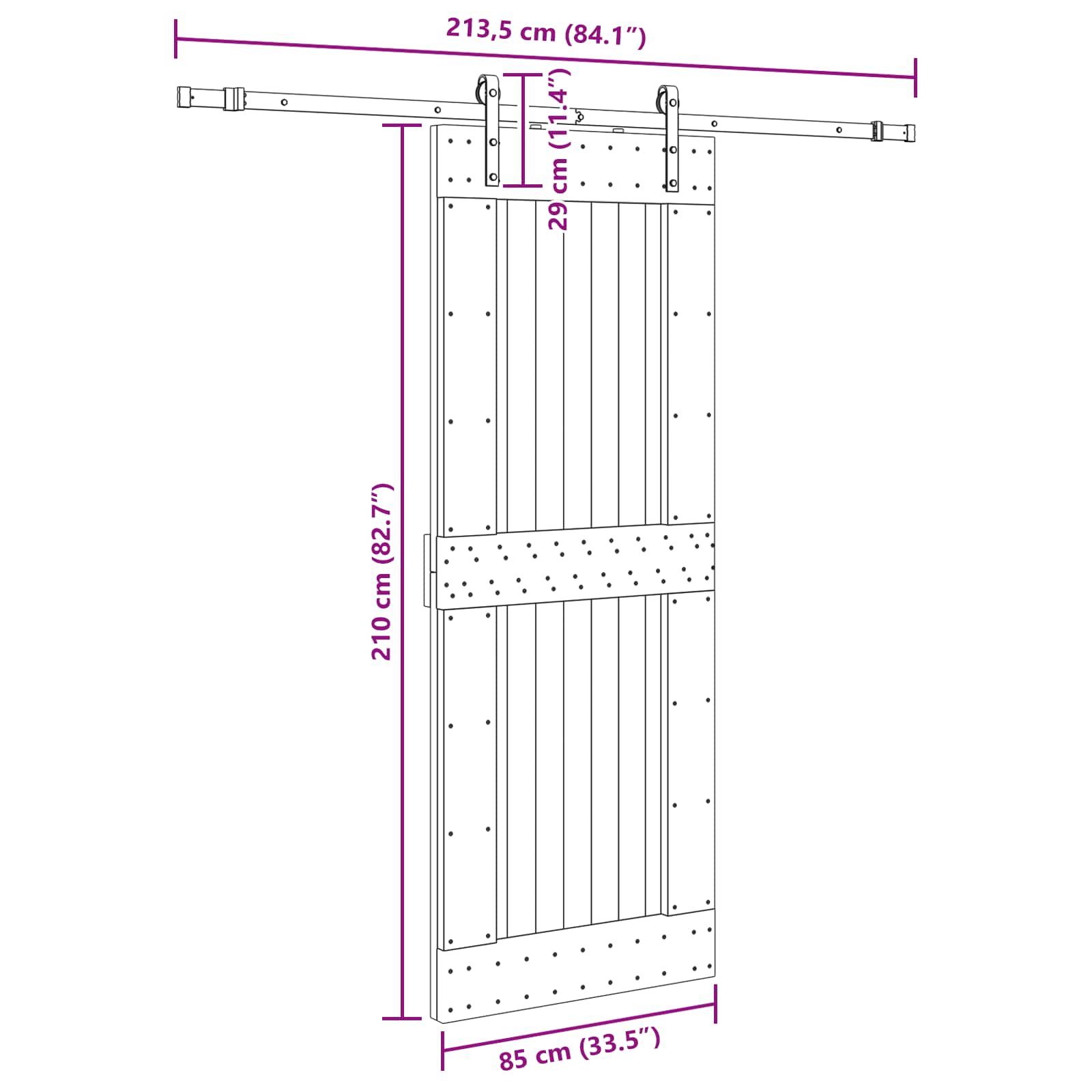 Klizna vrata NARVIK Prirodna i crna 85 x 210 cm (213,5 cm)