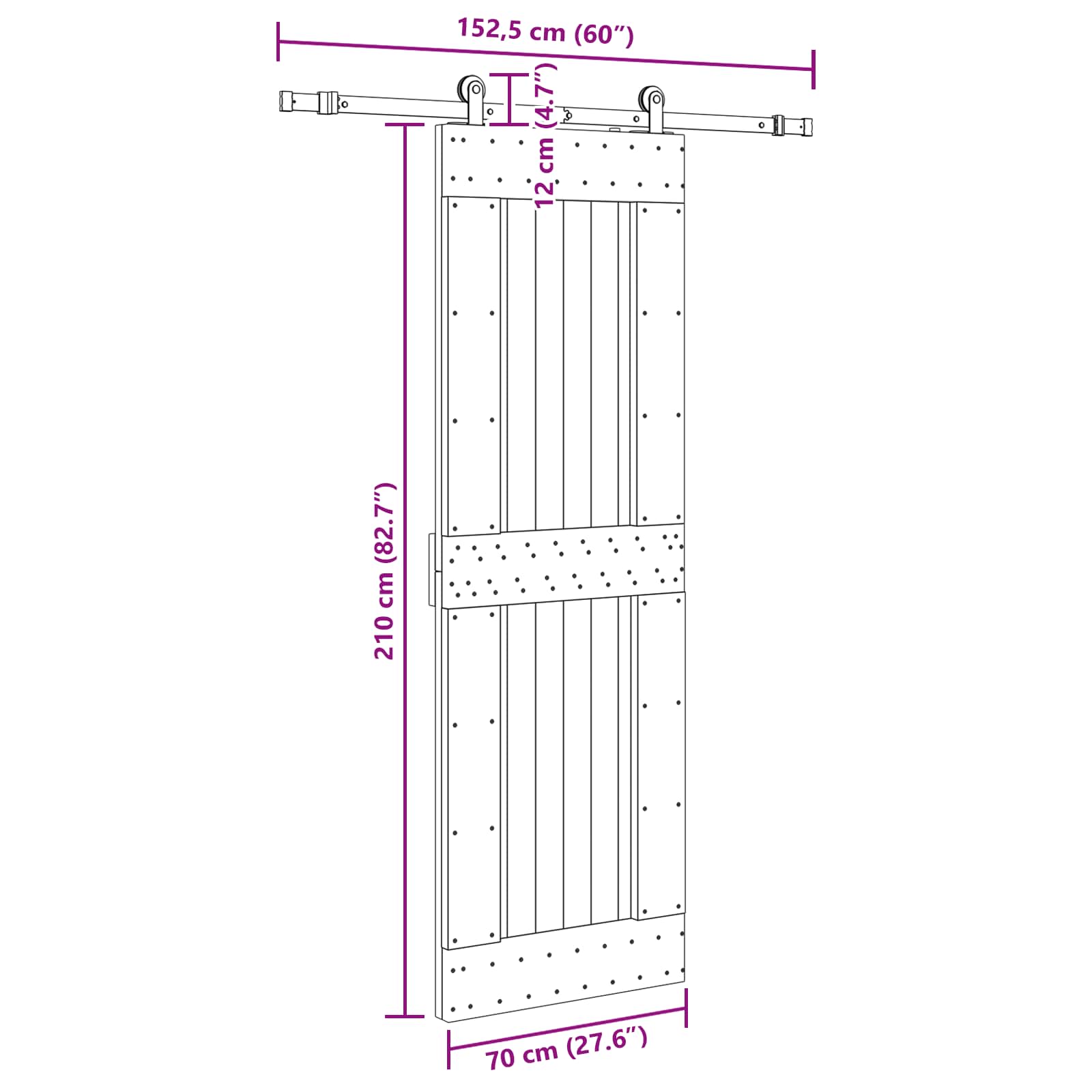 Klizna vrata NARVIK Prirodna i crna 70 x 210 cm (152,5 cm)
