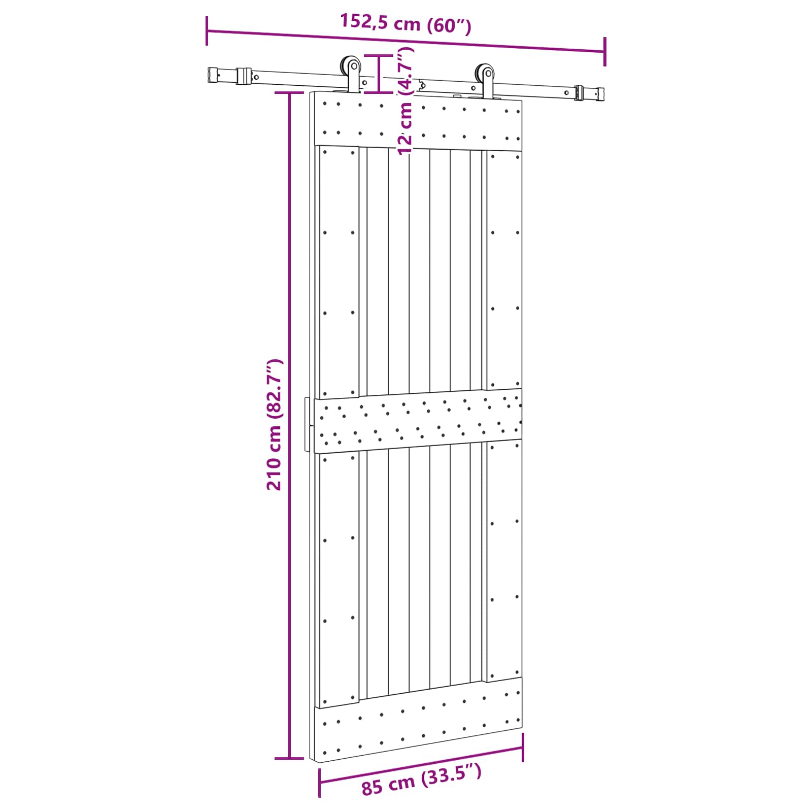 Klizna vrata NARVIK Prirodna i crna 85 x 210 cm (152,5 cm)