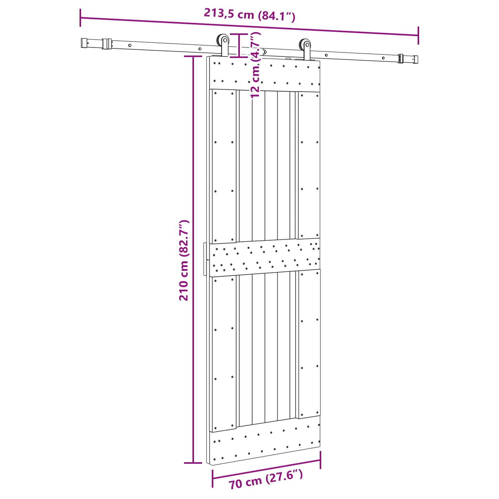 Klizna vrata NARVIK Prirodna i crna 70 x 210 cm (213,5 cm)