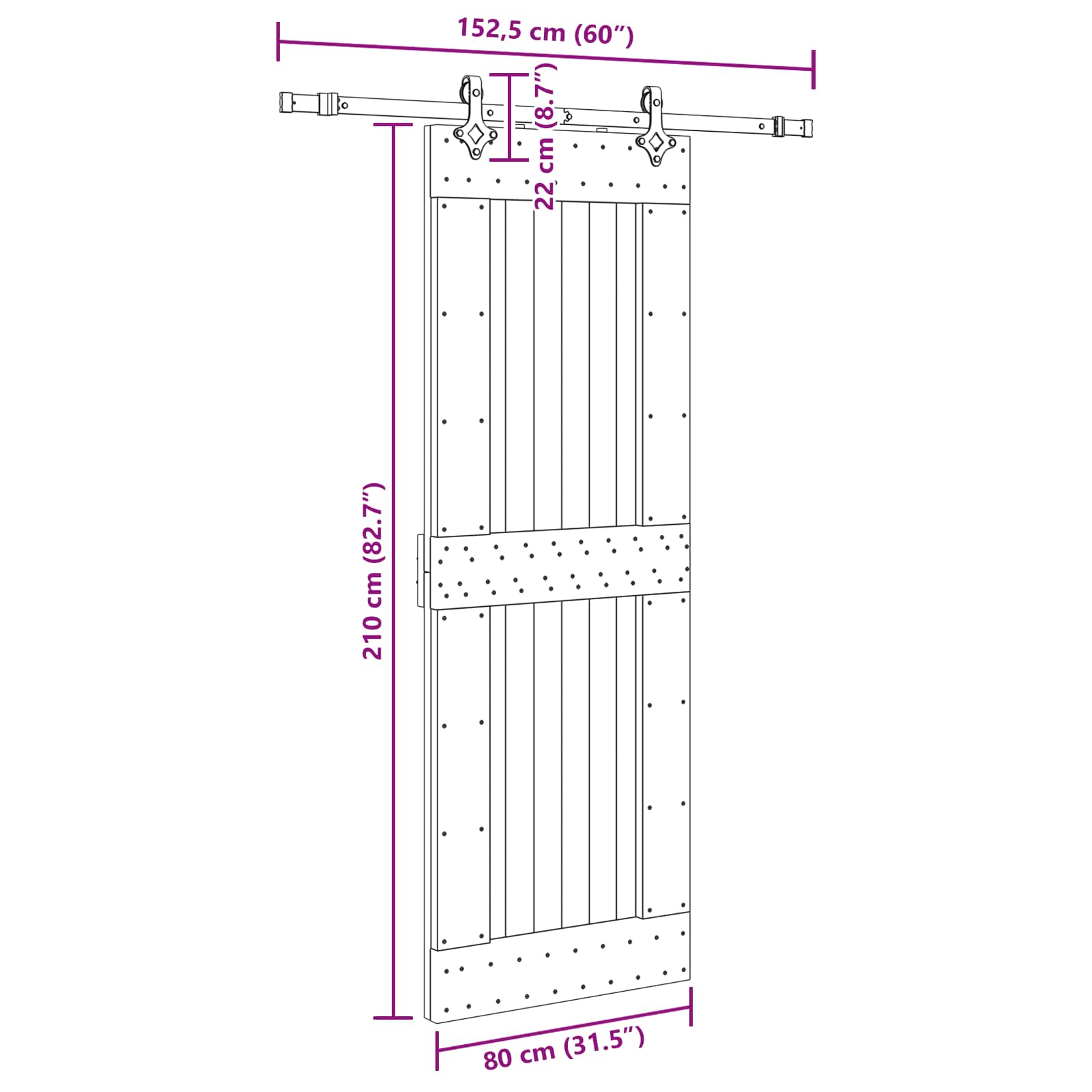 Klizna vrata NARVIK Prirodna i crna 80 x 210 cm (152,5 cm)