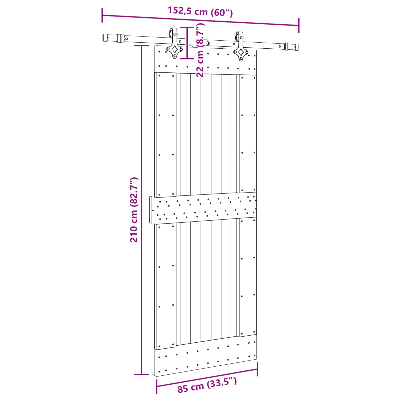 Klizna vrata NARVIK Prirodna i crna 85 x 210 cm (152,5 cm)